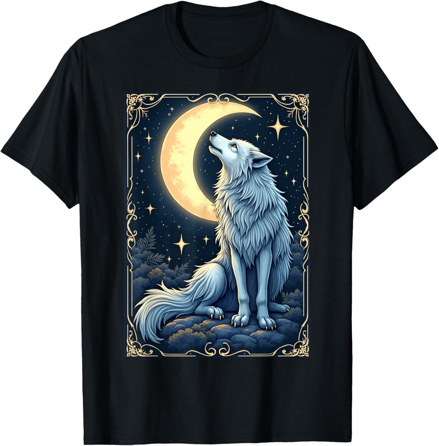 Mystical Wolf Under Moonlight T-Shirt for Celestial Art Lovers - 4