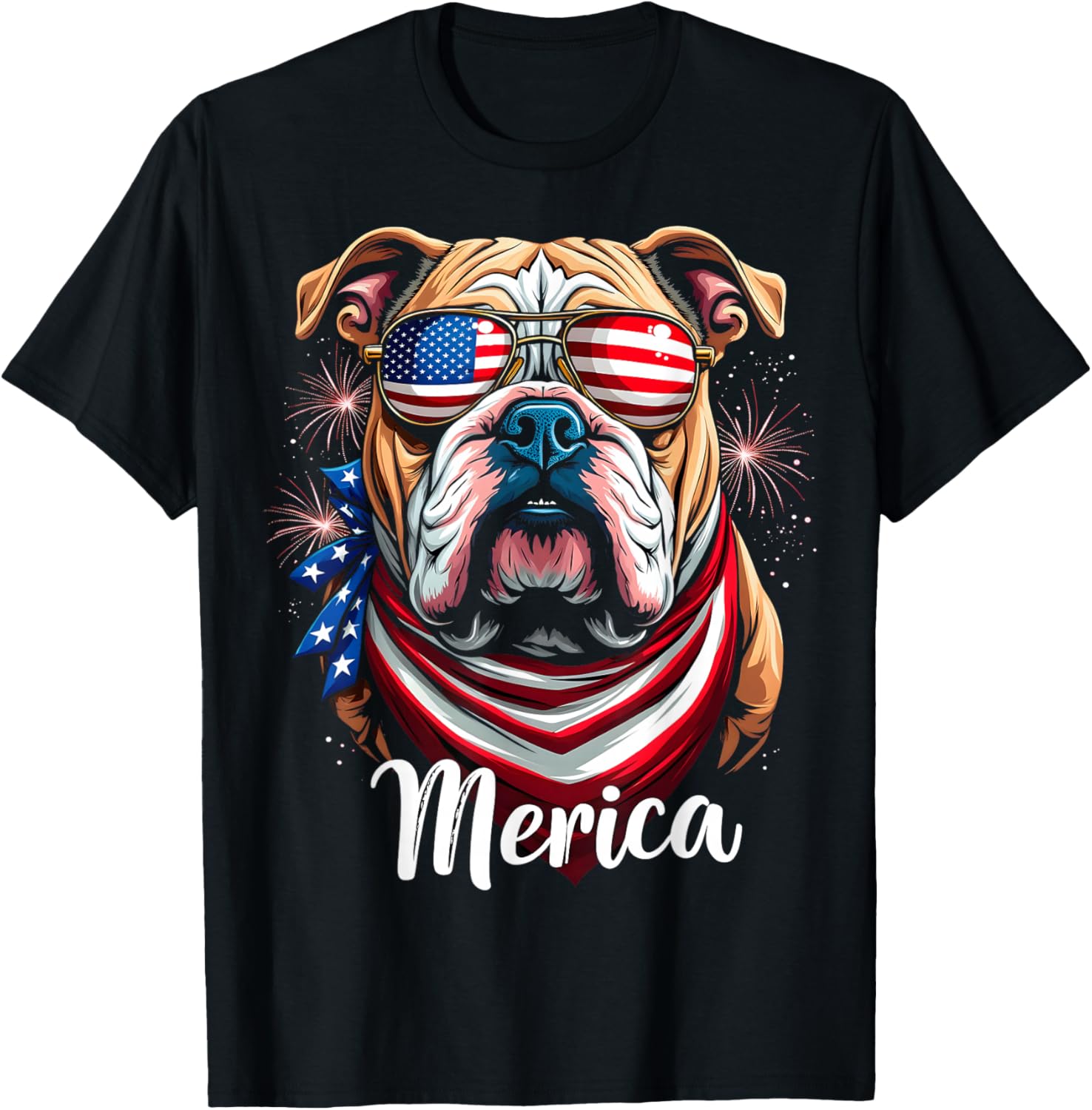 Patriotic Bulldog Merica 4th of July Dog T-Shirt for Celebrating America - 1