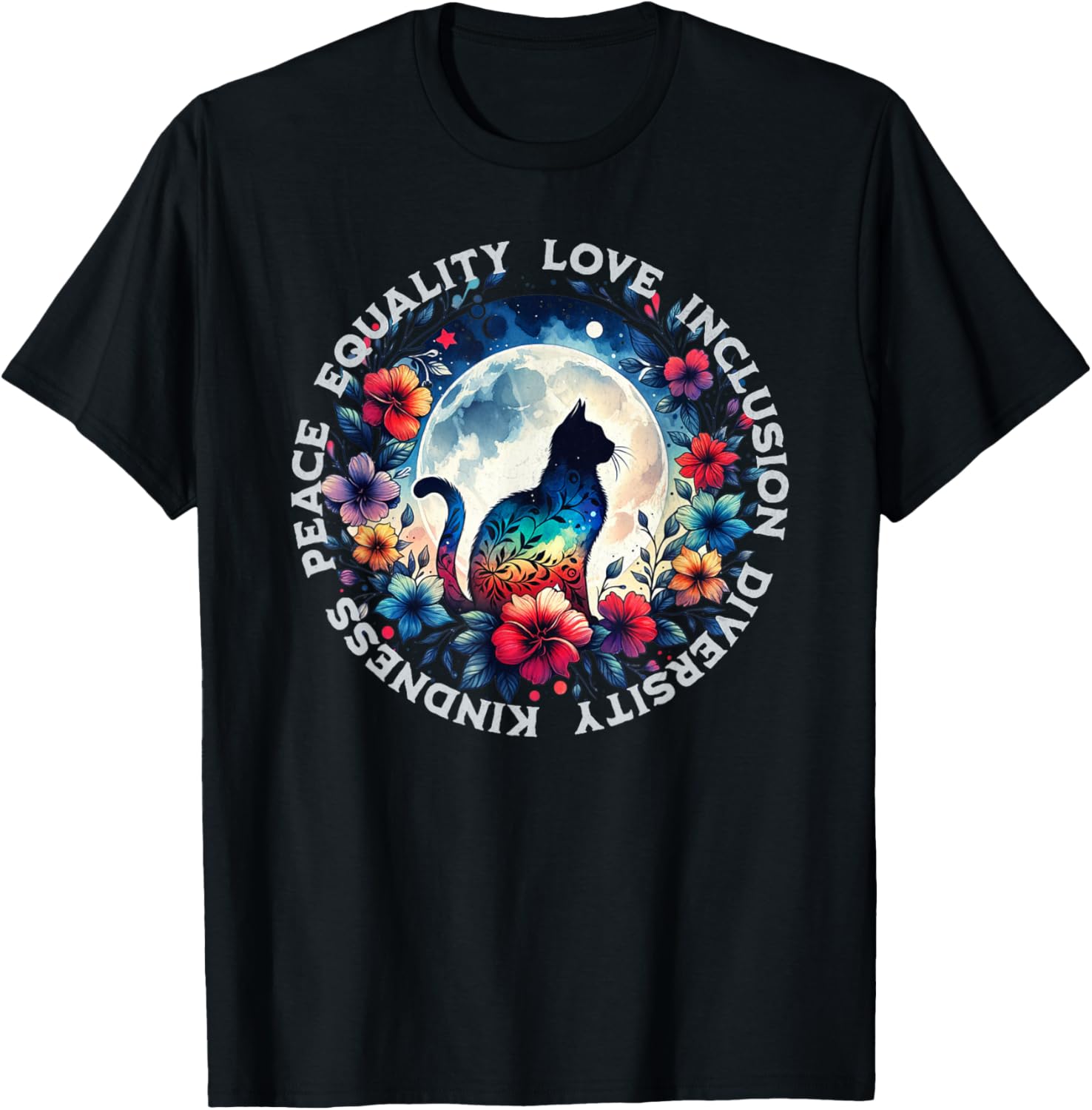 Floral Cat T-Shirt Promoting Kindness, Love, and Equality for All - 10