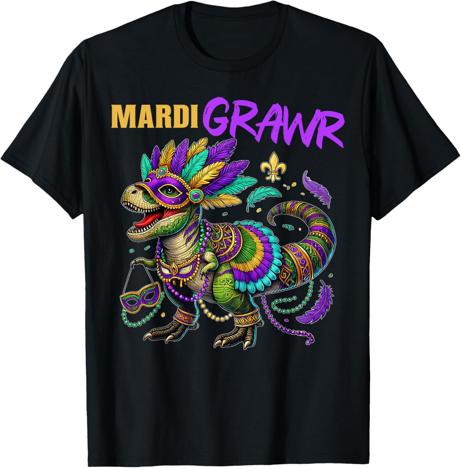 Funny T Rex Dinosaur Mardi Gras Party T-Shirt for Dino Lovers - 21