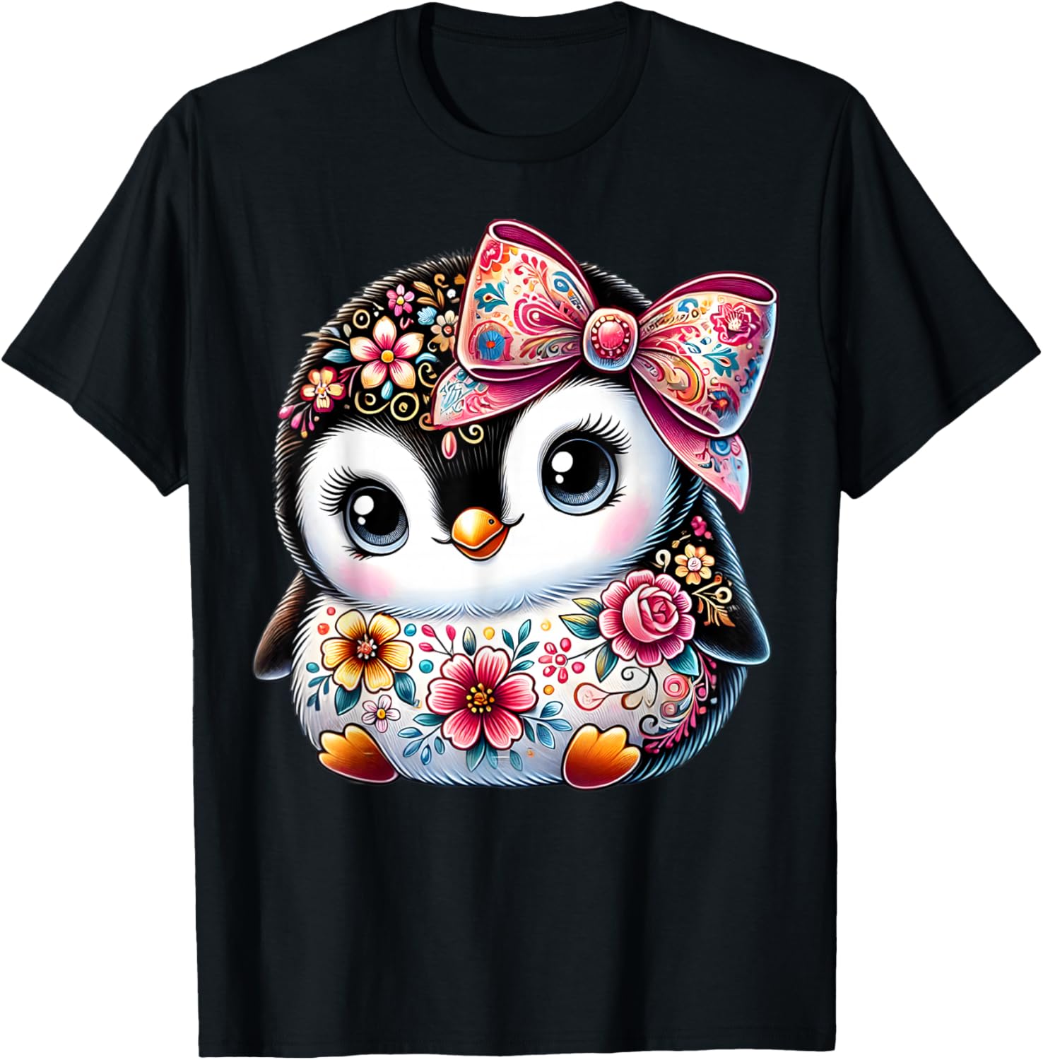 Cute Penguin Lover Floral Graphic T-Shirt for Girls and Women - 9