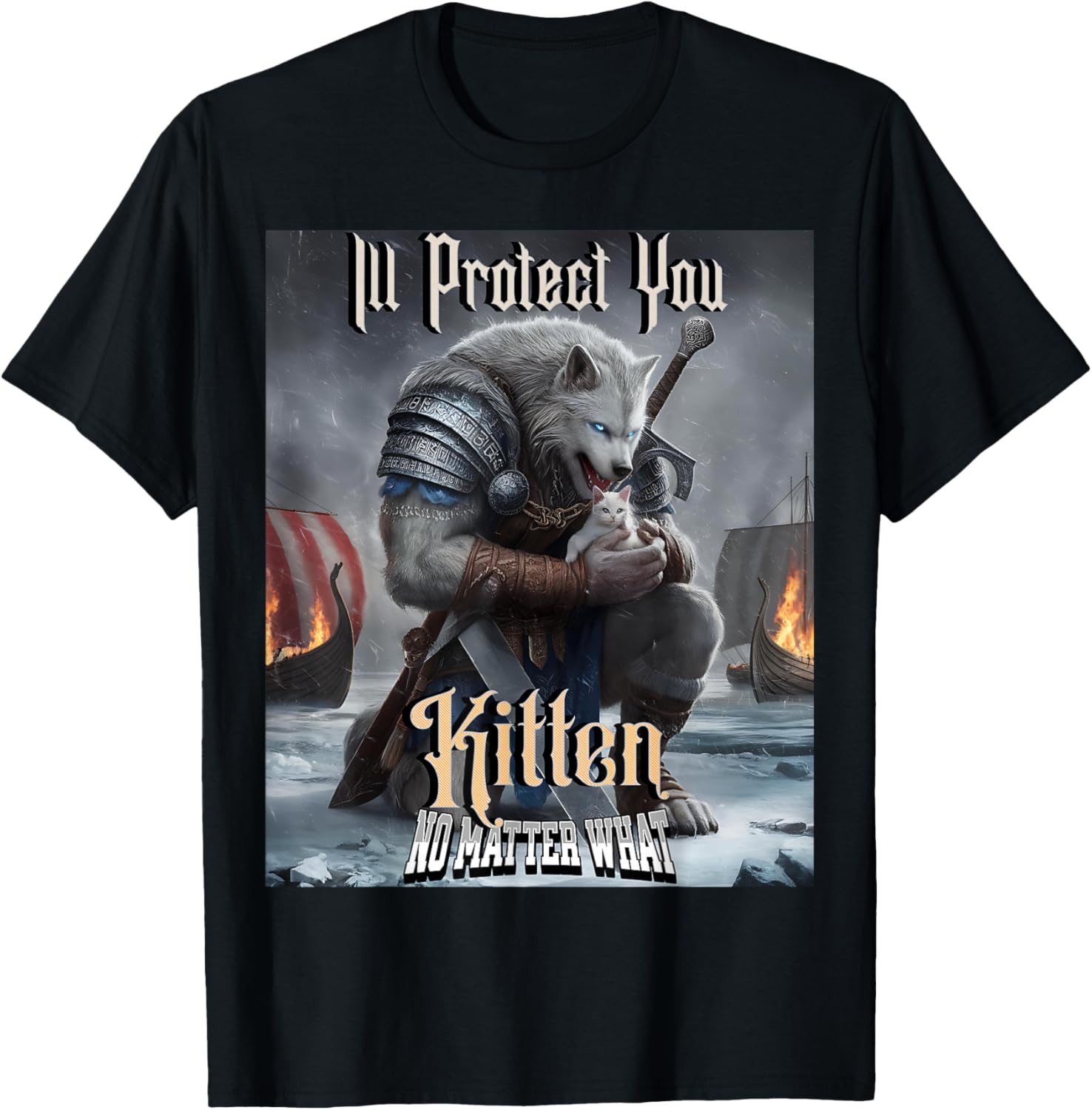 Funny Cat Viking Alpha Werewolf T-Shirt for Animal Lovers and Humor - 1