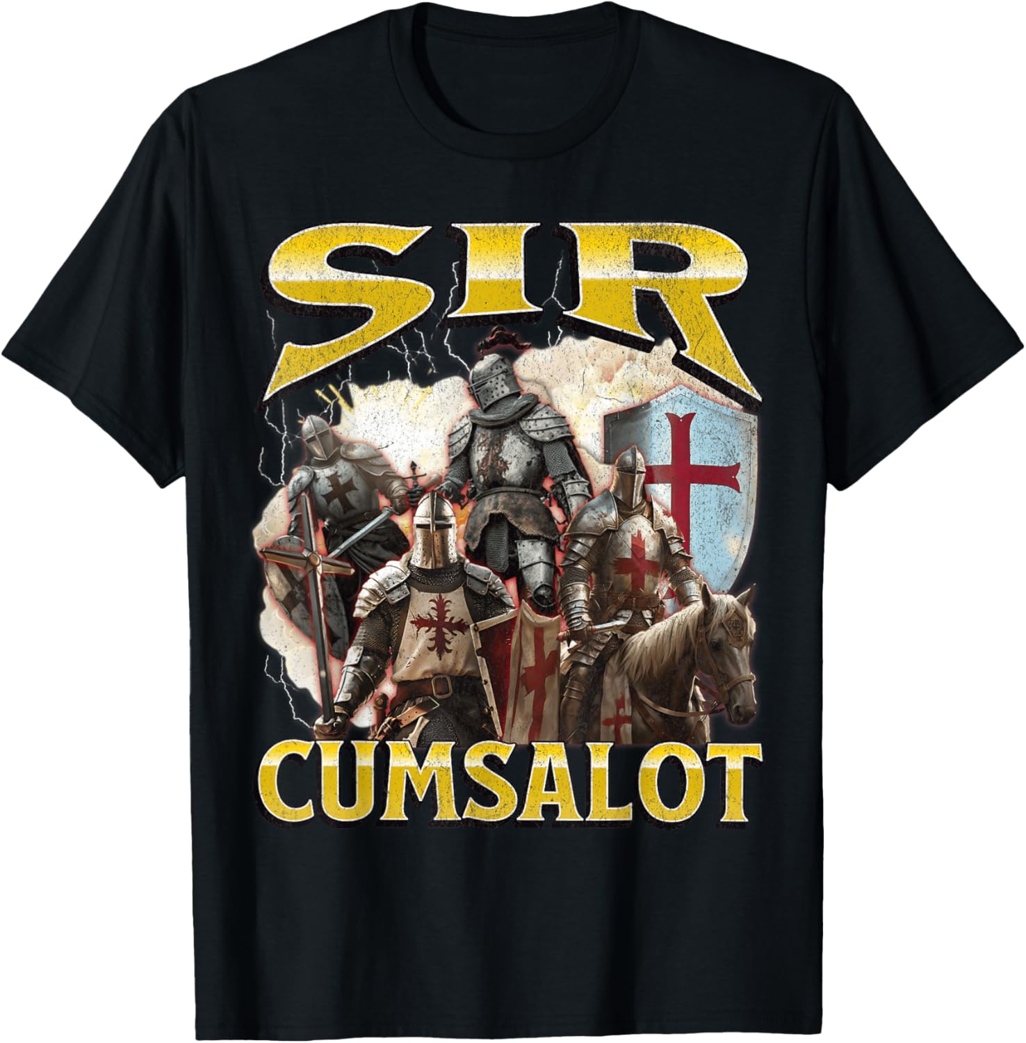 Sir Cumsalot Funny Offensive Knight Meme Graphic T-Shirt for Adults - 20