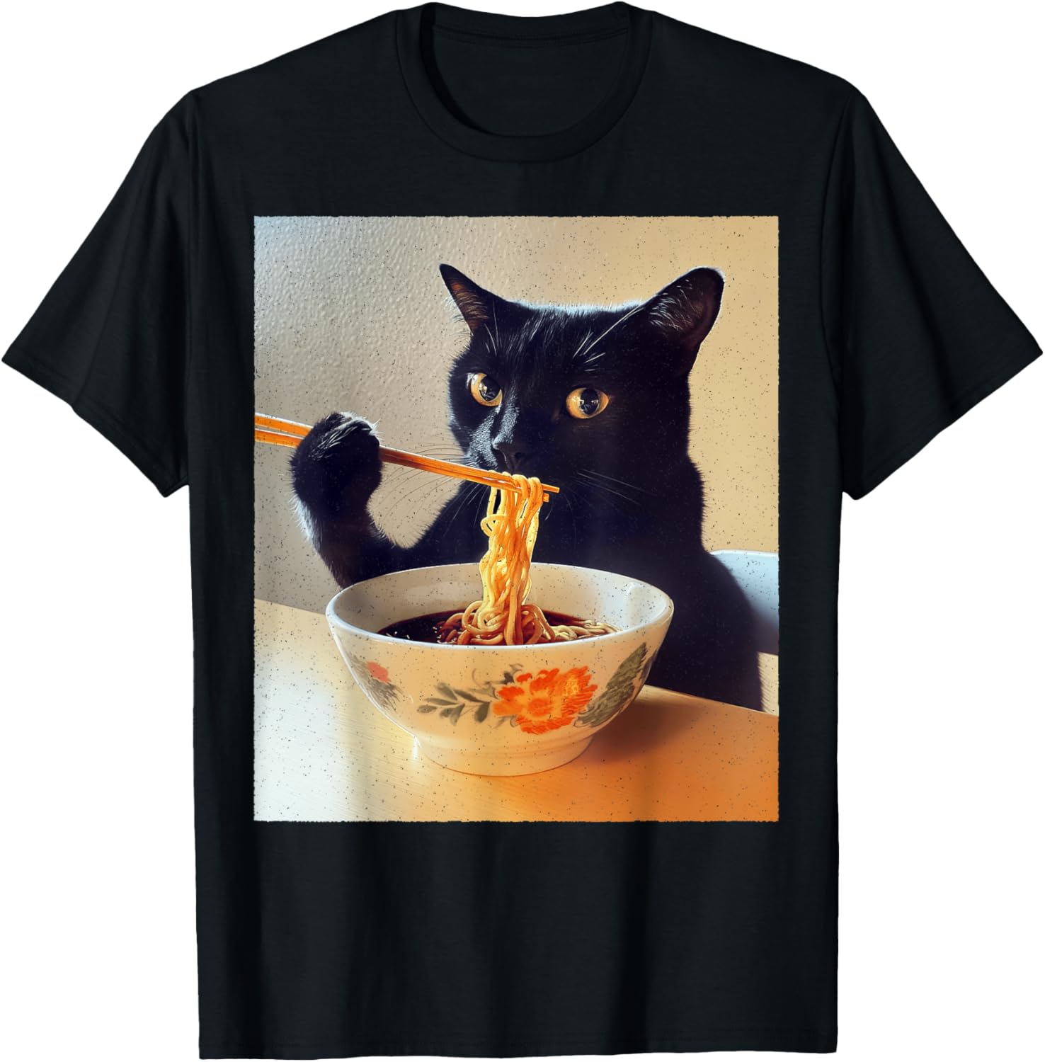 Funny Black Cat Ramen Lover T-Shirt for Noodle Enthusiasts - 23