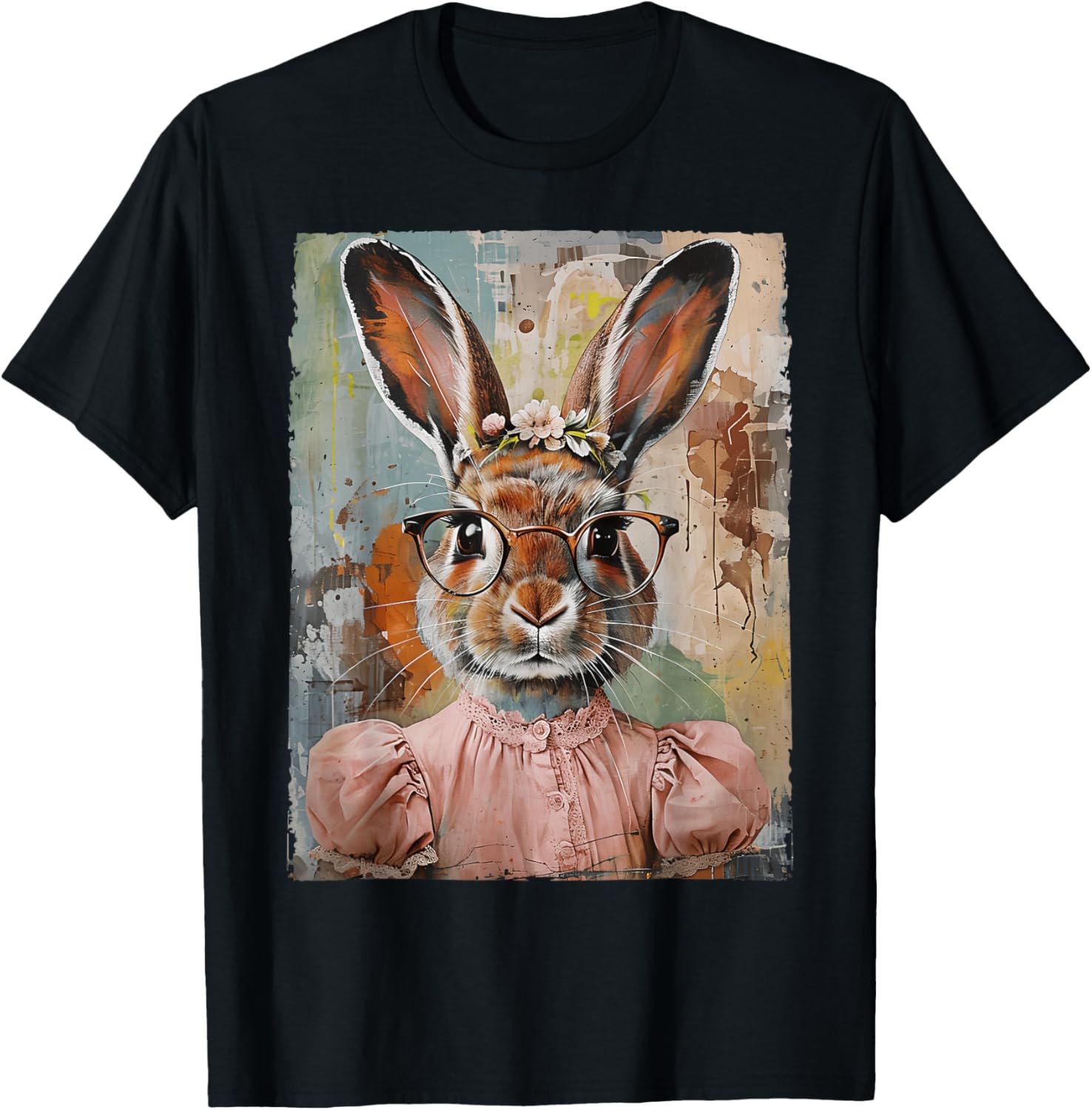 Happy Easter Bunny Rabbit Flower Graphic T-Shirt for Women and Girls - 12