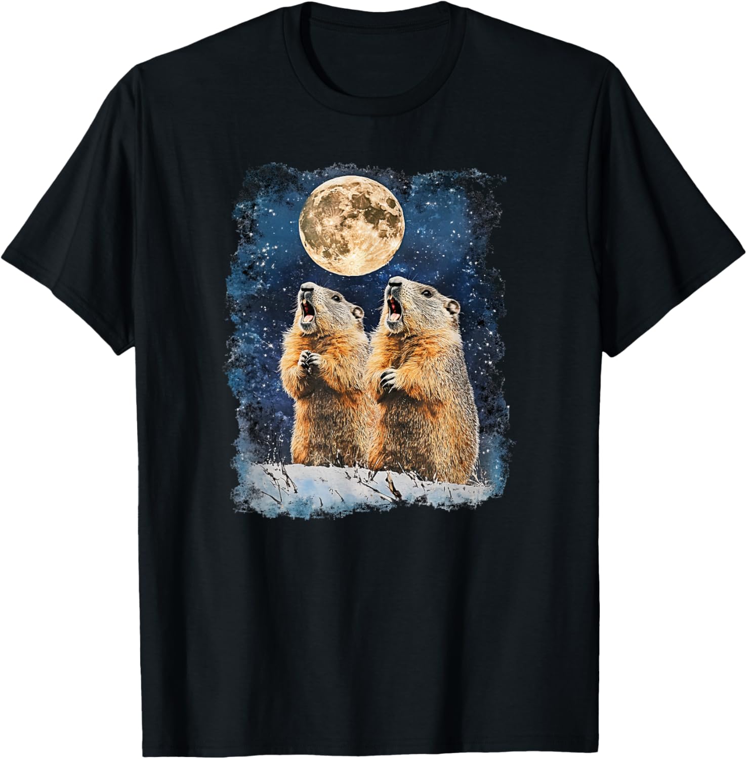 Funny Groundhog Howling at the Moon T-Shirt for Groundhog Day Celebration - 1