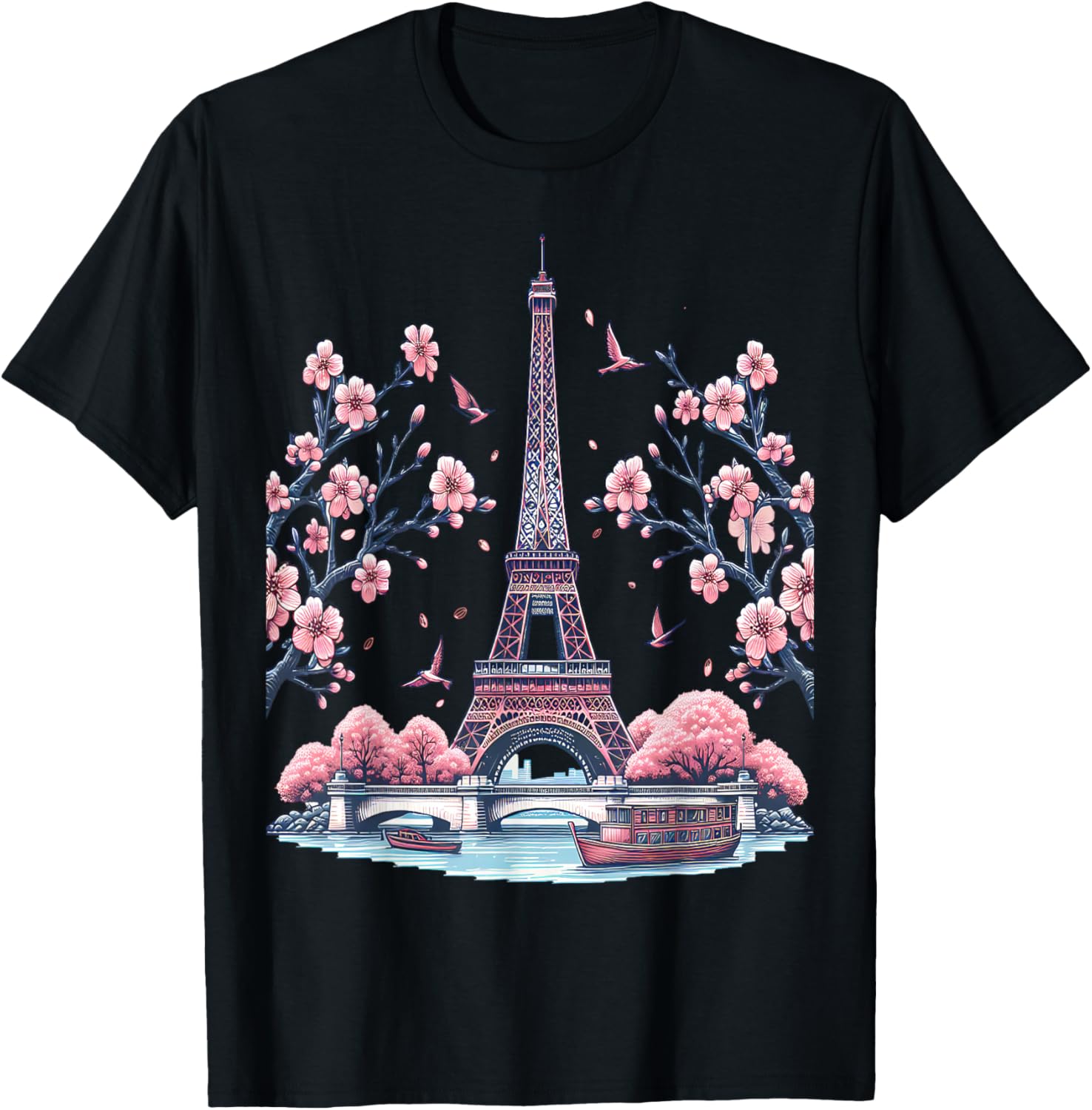 Parisian Souvenir Eiffel Tower Cherry Blossom T-Shirt for Travelers - 20