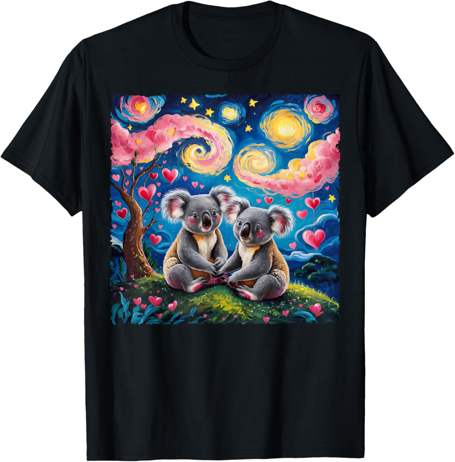 Koala Bear Van Gogh Starry Night T-Shirt for Romantic Couples - 18