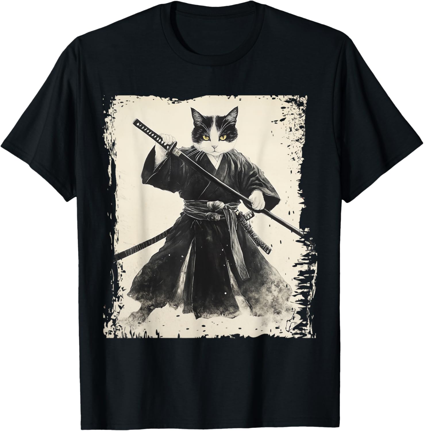 Samurai Cat Ukiyo-e Vintage Art Warrior Graphic T-Shirt for Cat Lovers - 10