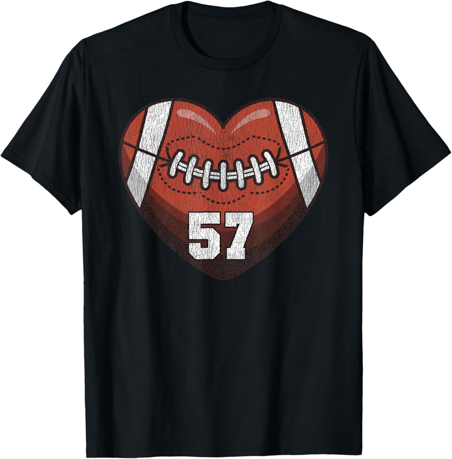 Football Number 57 Distressed Heart T-Shirt for Proud Football Moms - 25