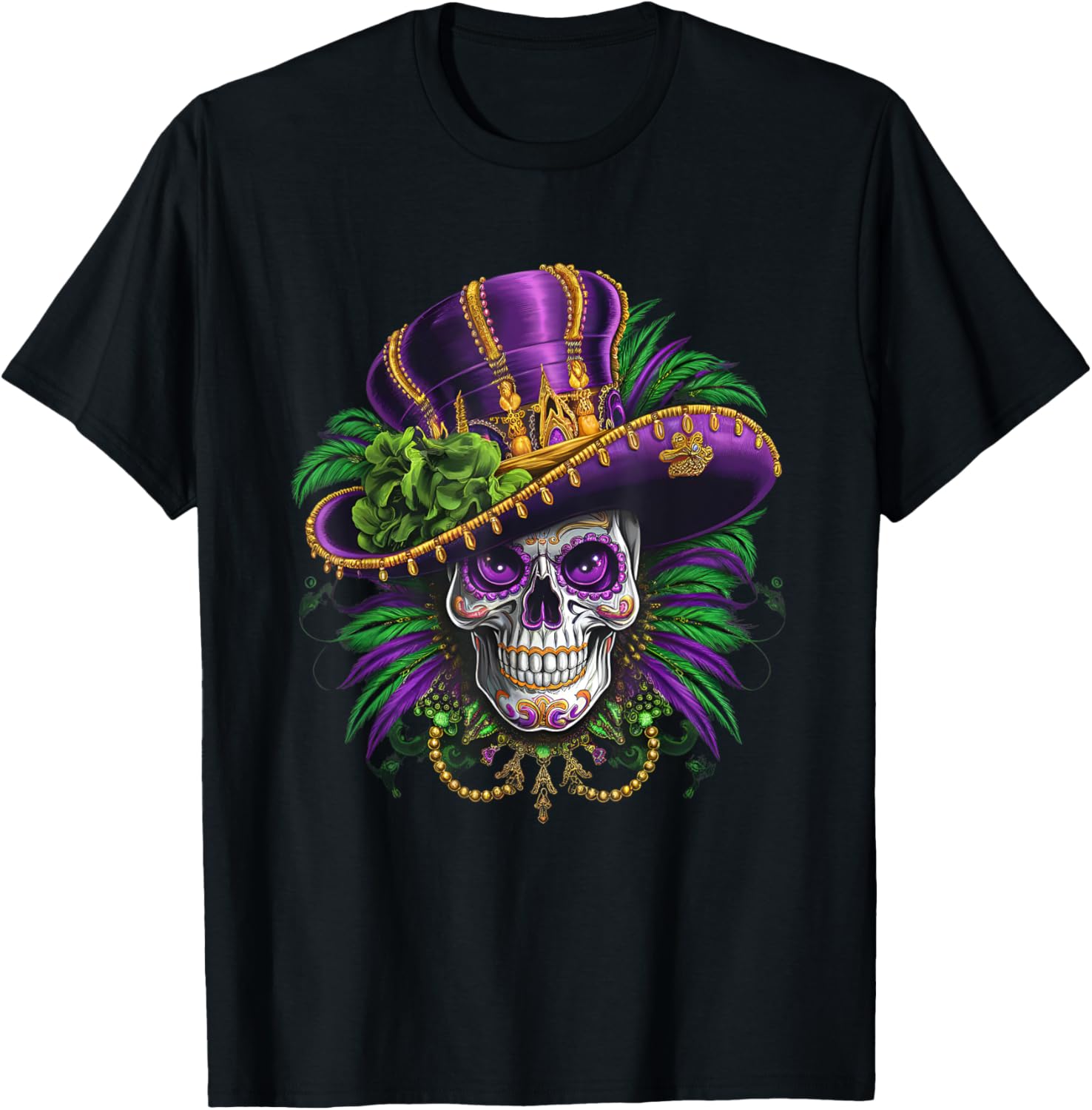 Vibrant Sugar Skull Mardi Gras T-Shirt for Carnival Fun and Festivity - 10
