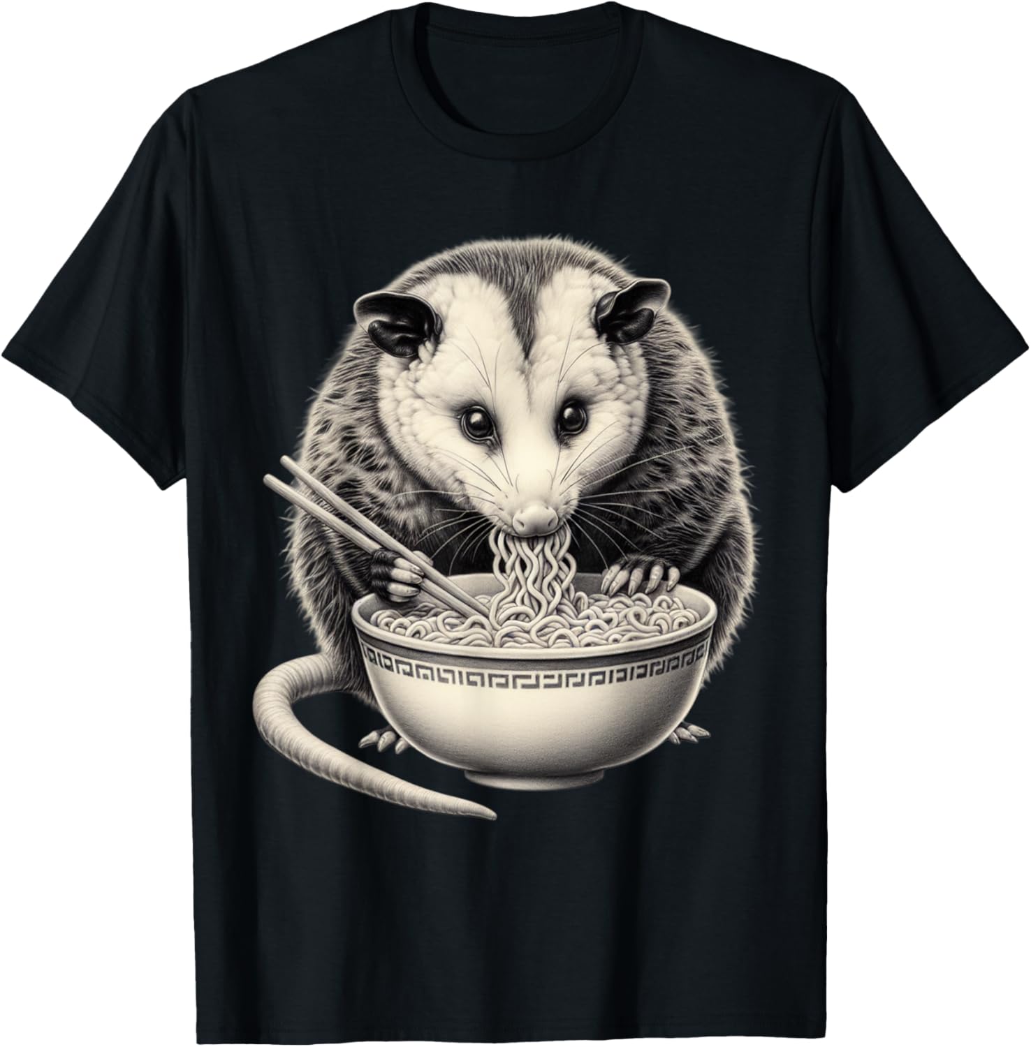 Opossum Eating Ramen Bowl T-Shirt Perfect for Food Lovers and Animal Fans - 13
