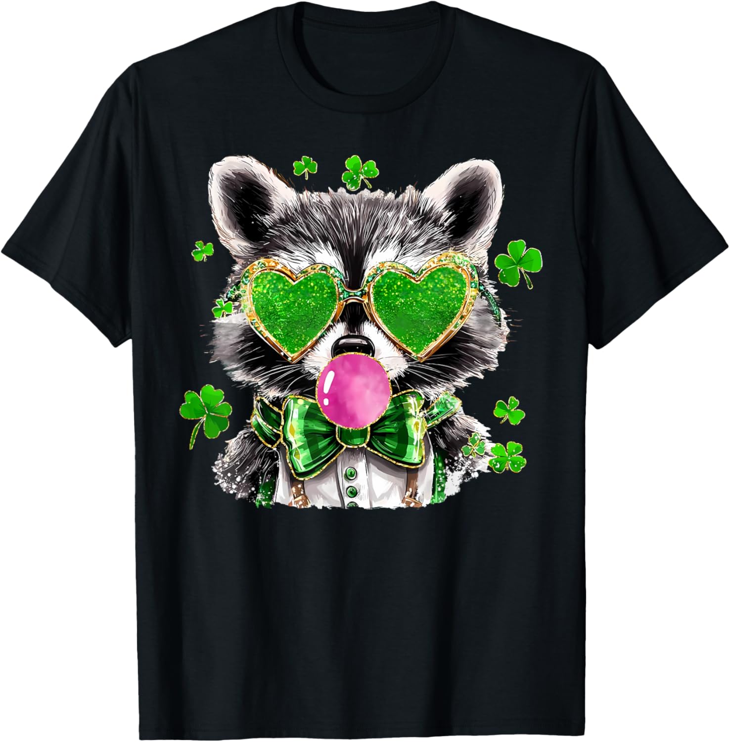 Lucky Racoon Blowing Gum Funny Shamrock St Patrick's Day T-Shirt - 6