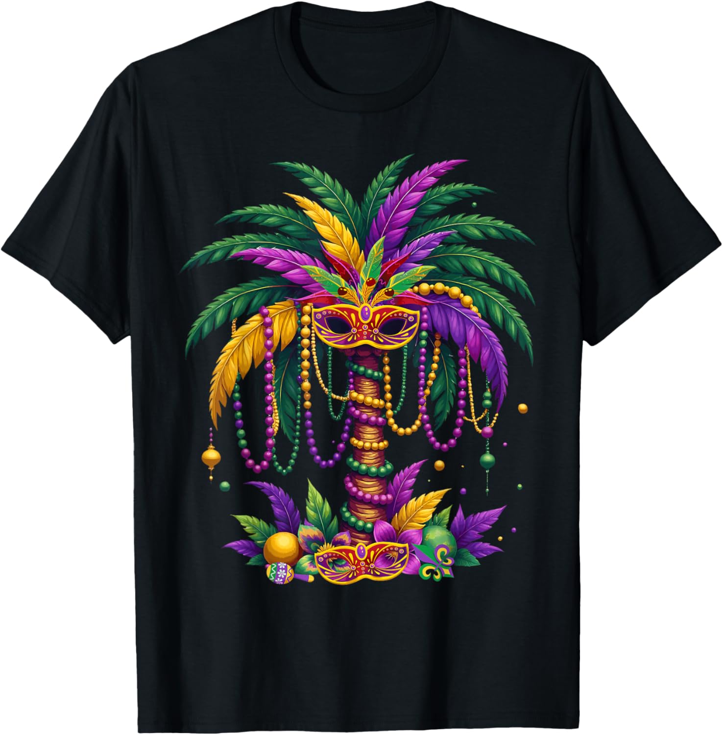 Funny Palm Tree and Beads T-Shirt for Mardi Gras Tropical Parties - 14