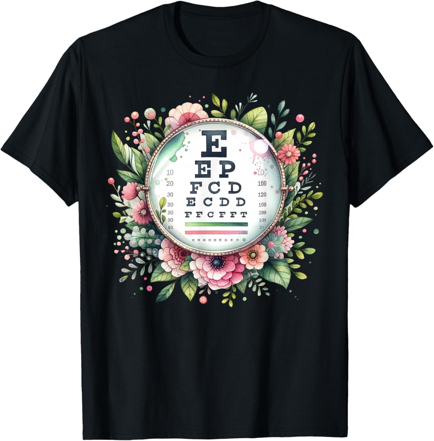 Floral Eye Chart T-Shirt for Optometrists and Eye Care Professionals - 3