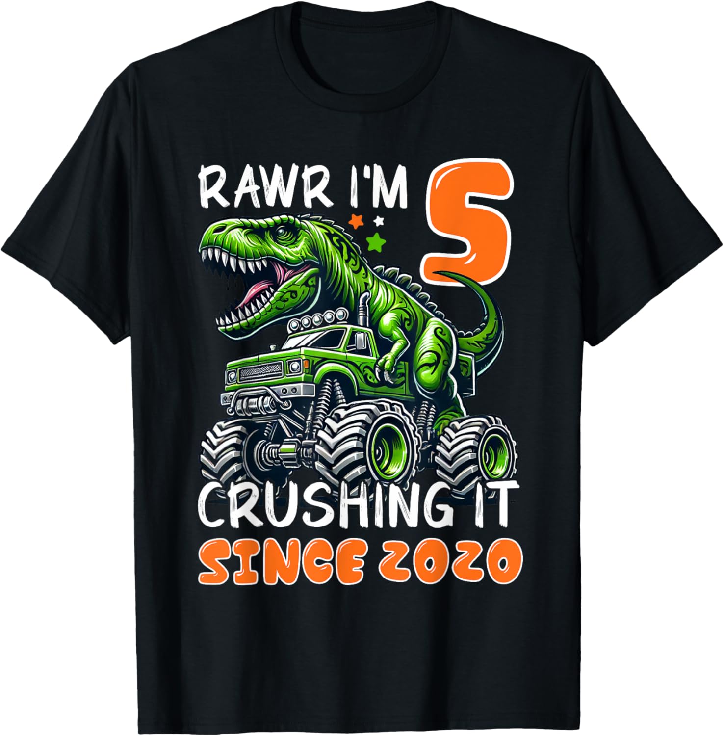 5th Birthday Monster Truck Dinosaur T-Shirt for Boys Rawr I'm 5 Fun! - 4