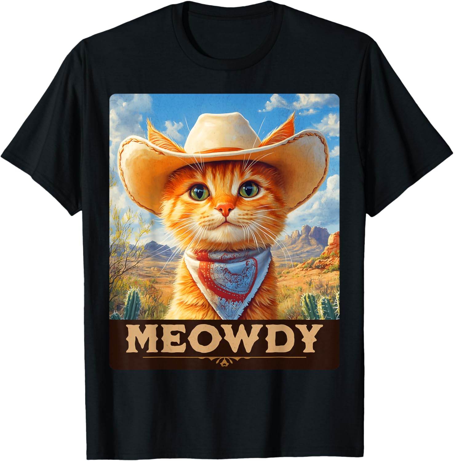 Meowdy Cowboy Cat T-Shirt for Wild West Lovers - Fun Pet Apparel - 11