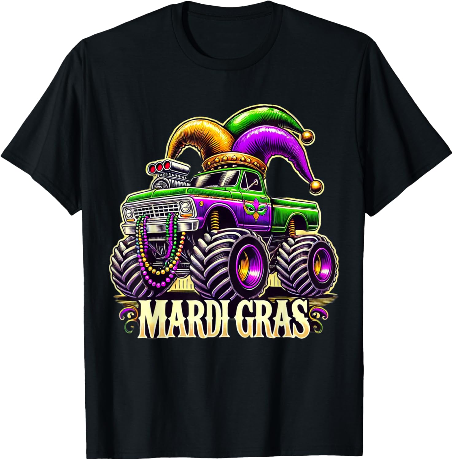 Mardi Gras Jester Carnival Monster Truck T-Shirt for Girls Kids - 23