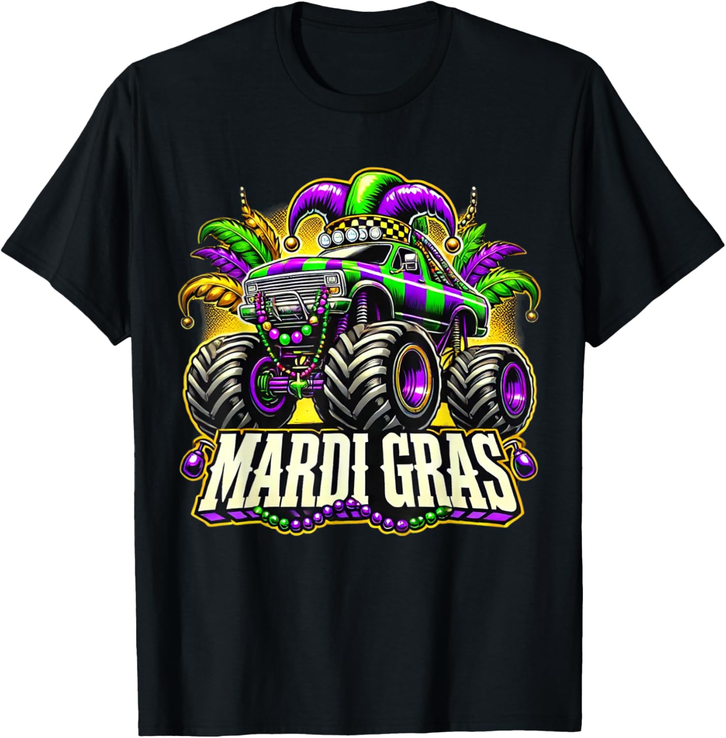 Mardi Gras Jester Monster Truck T-Shirt for Kids Fun Carnival Style - 19