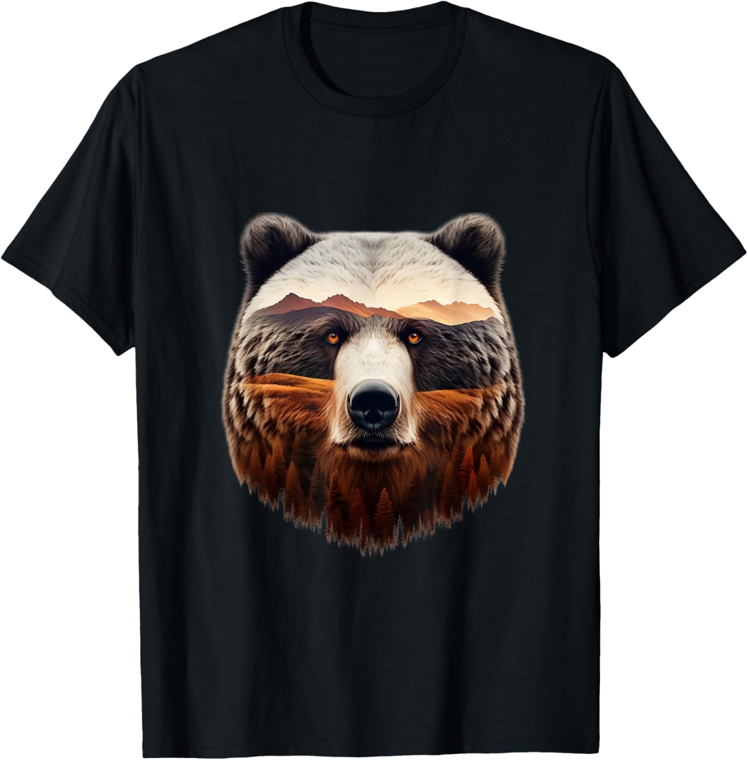 Double Exposure Grizzly Bear T-Shirt - Mountain Forest Nature Art - 1