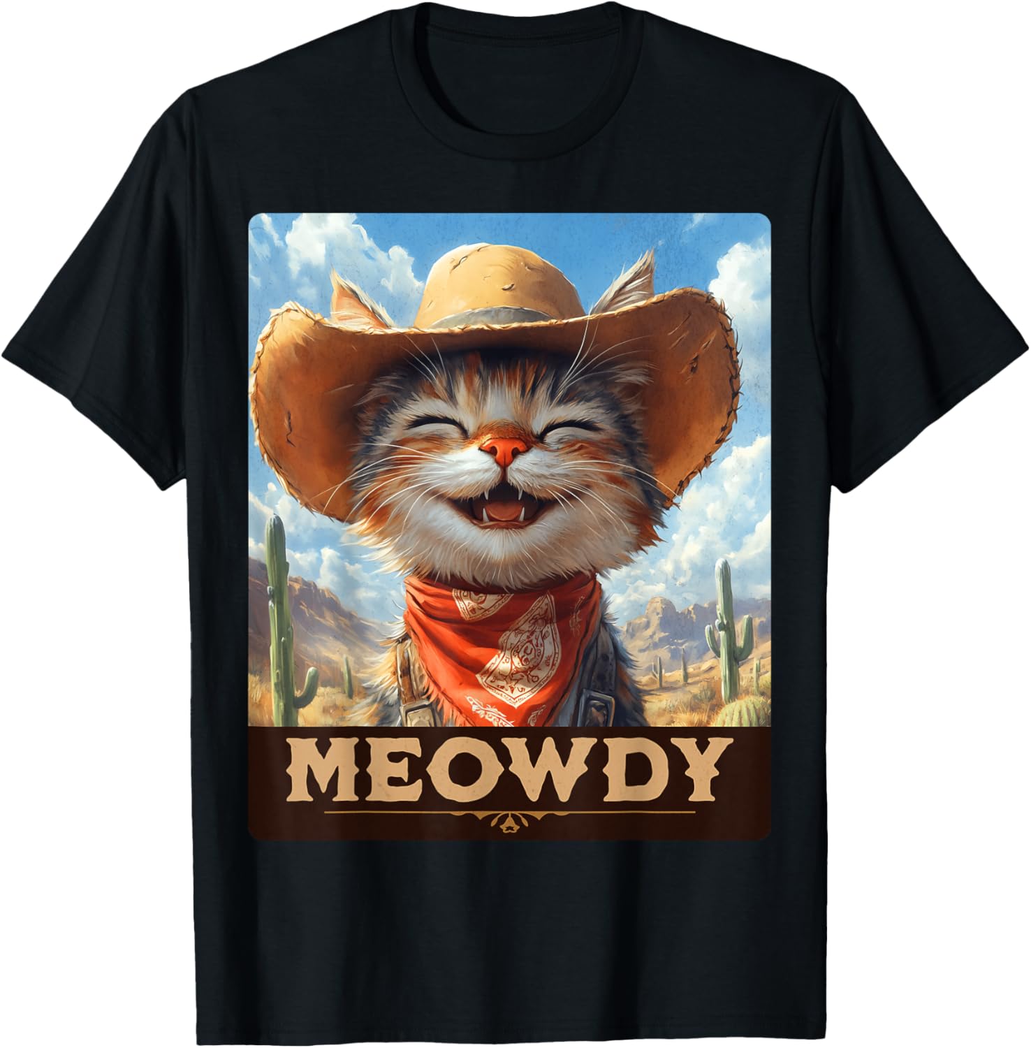 Meowdy Cowboy Cat T-Shirt - Wild West Feline Fun for Cat Lovers - 12