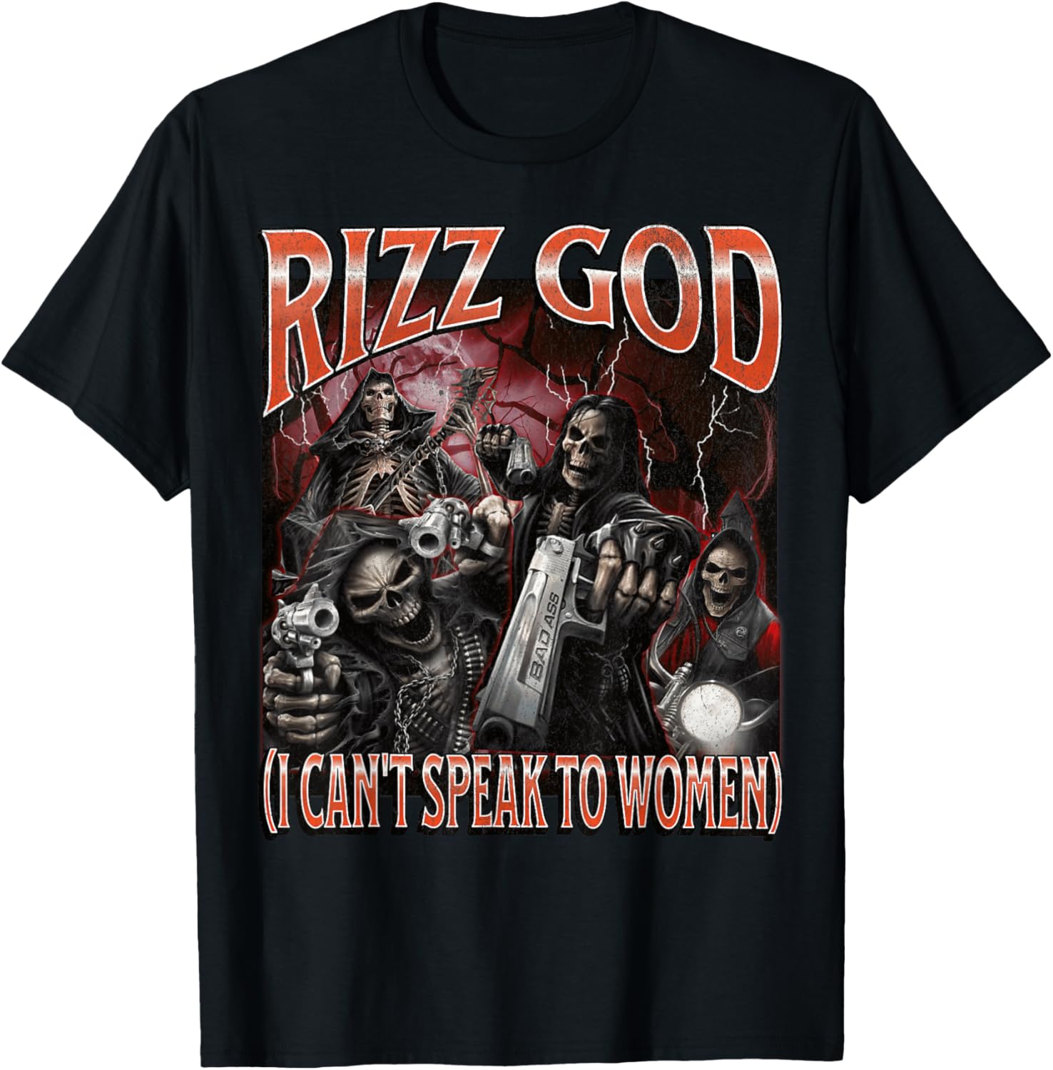 Funny Rizz God Skeleton Meme Tee for Men Who Can't Talk to Women - 13