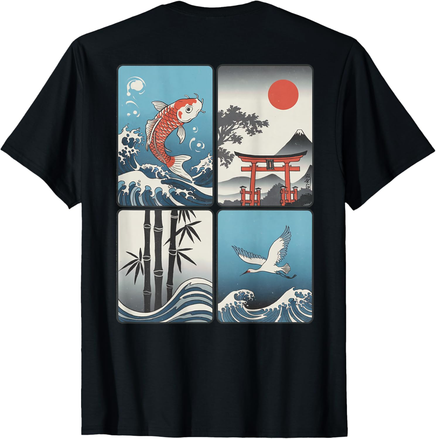 Japanese Koi Fish Great Wave Kanagawa T-Shirt with Kanji Design - 3