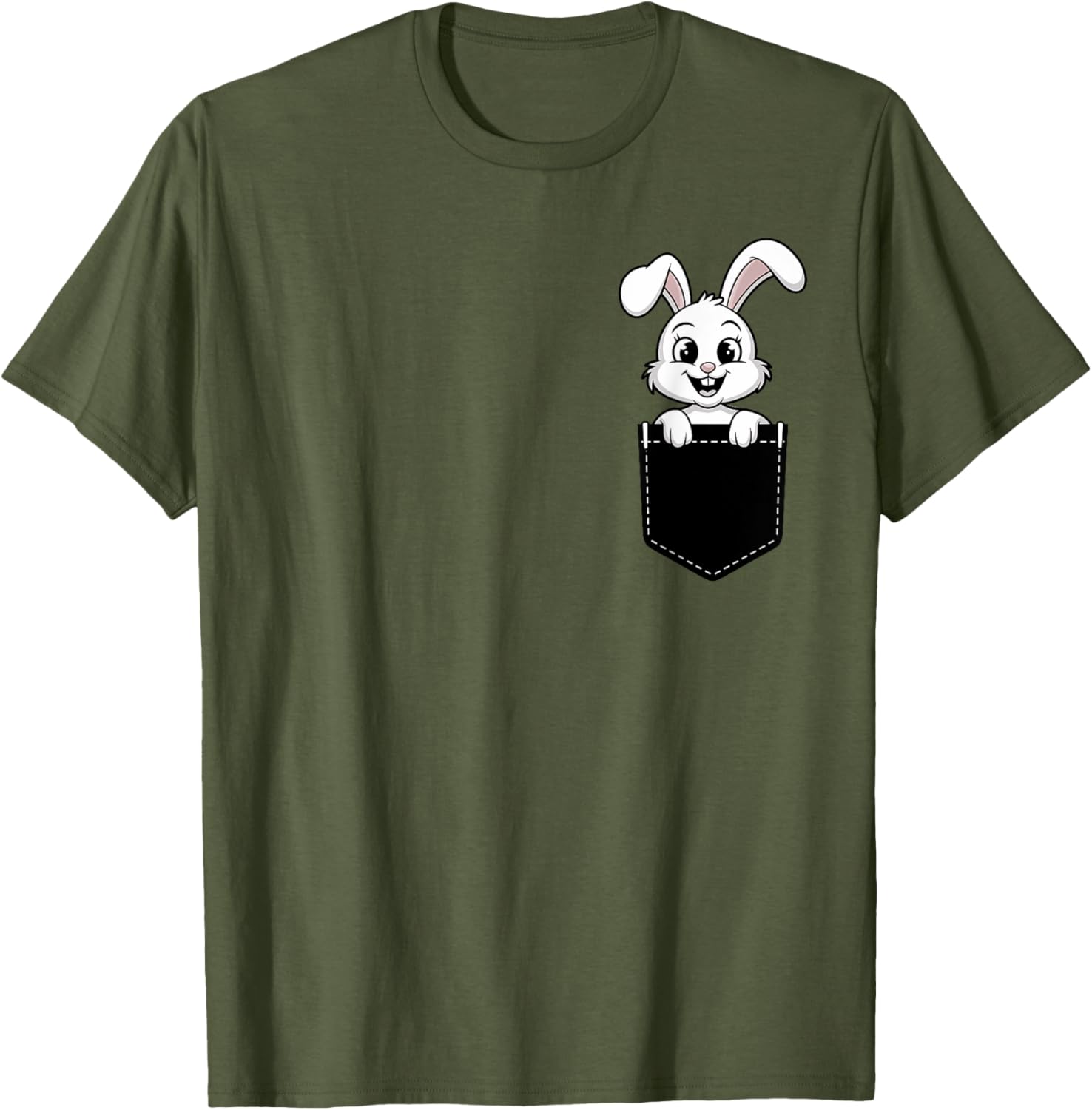 Cute Funny Rabbit in Pocket T-Shirt for Men and Women - Animal Lovers Design - 23