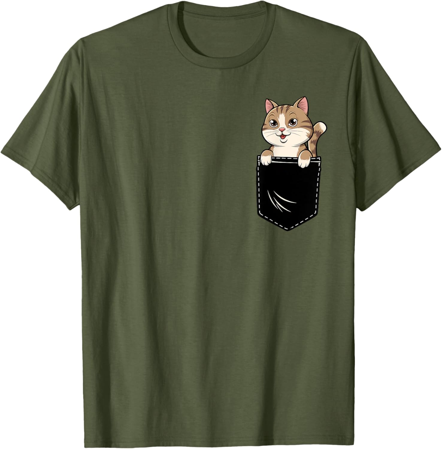 Cute Funny Cat Pocket T-Shirt for Men and Women - Adorable Animal Design - 27