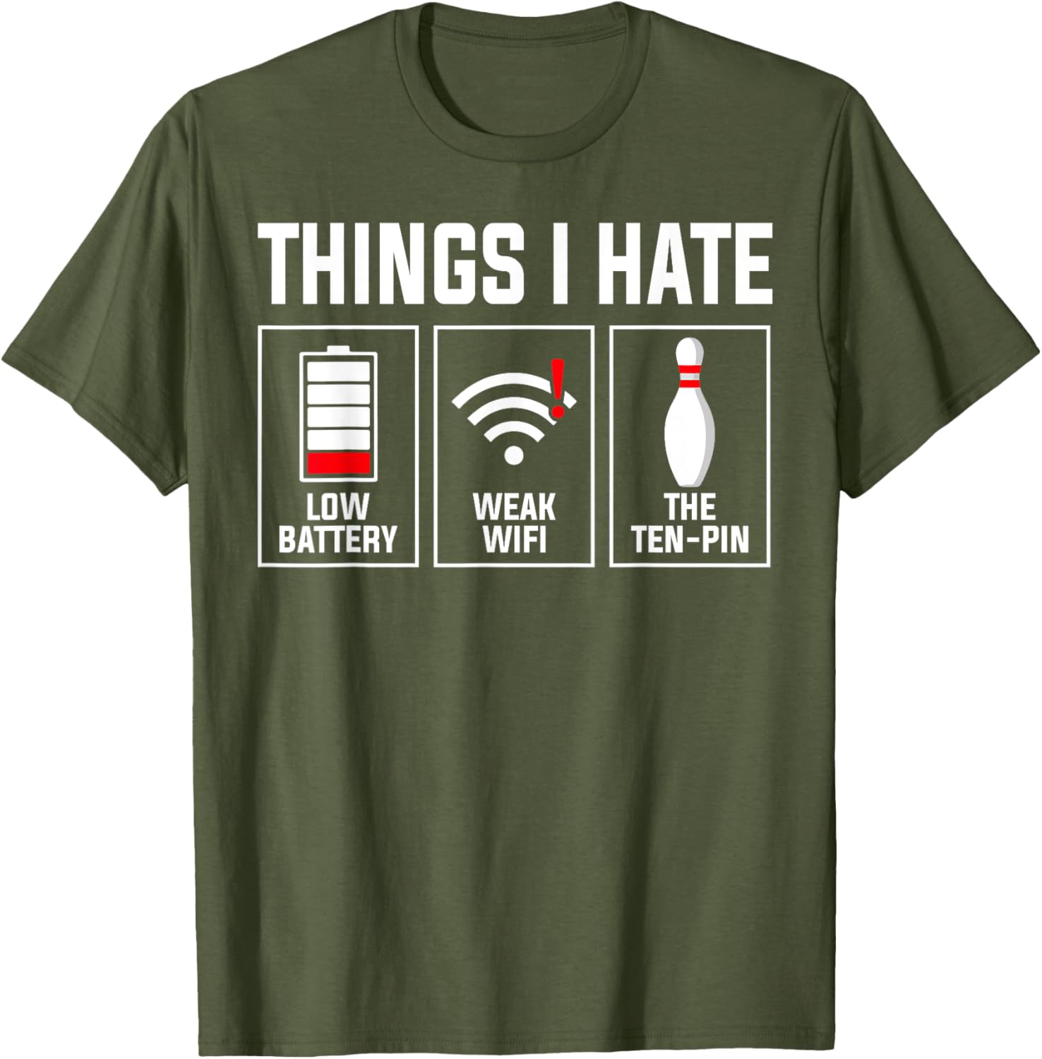 Funny Low Battery Weak WiFi Ten Pin Design T-Shirt for Tech Lovers - 5
