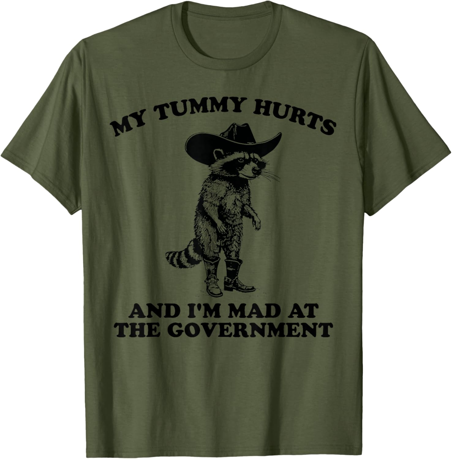 Funny Cowboy Raccoon T-Shirt for Kids Who Are Mad and Have Tummy Aches - 9