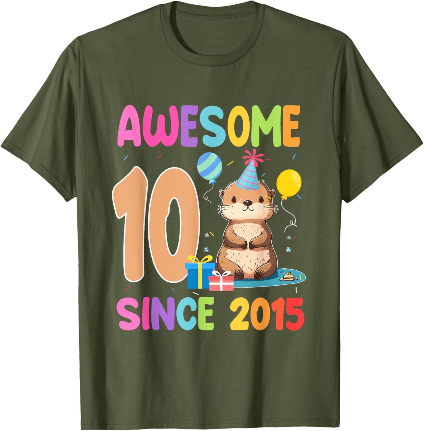 Cute Otter T-Shirt for 10th Birthday Celebration – Awesome Since 2015 - 2