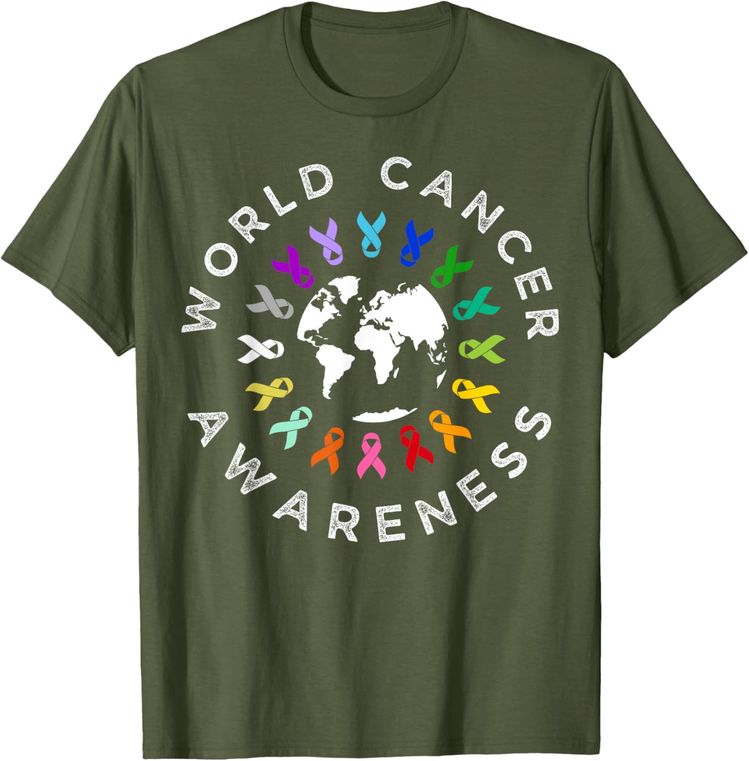 World Cancer Day Awareness Multi-Color Ribbon T-Shirt for Supporters - 4