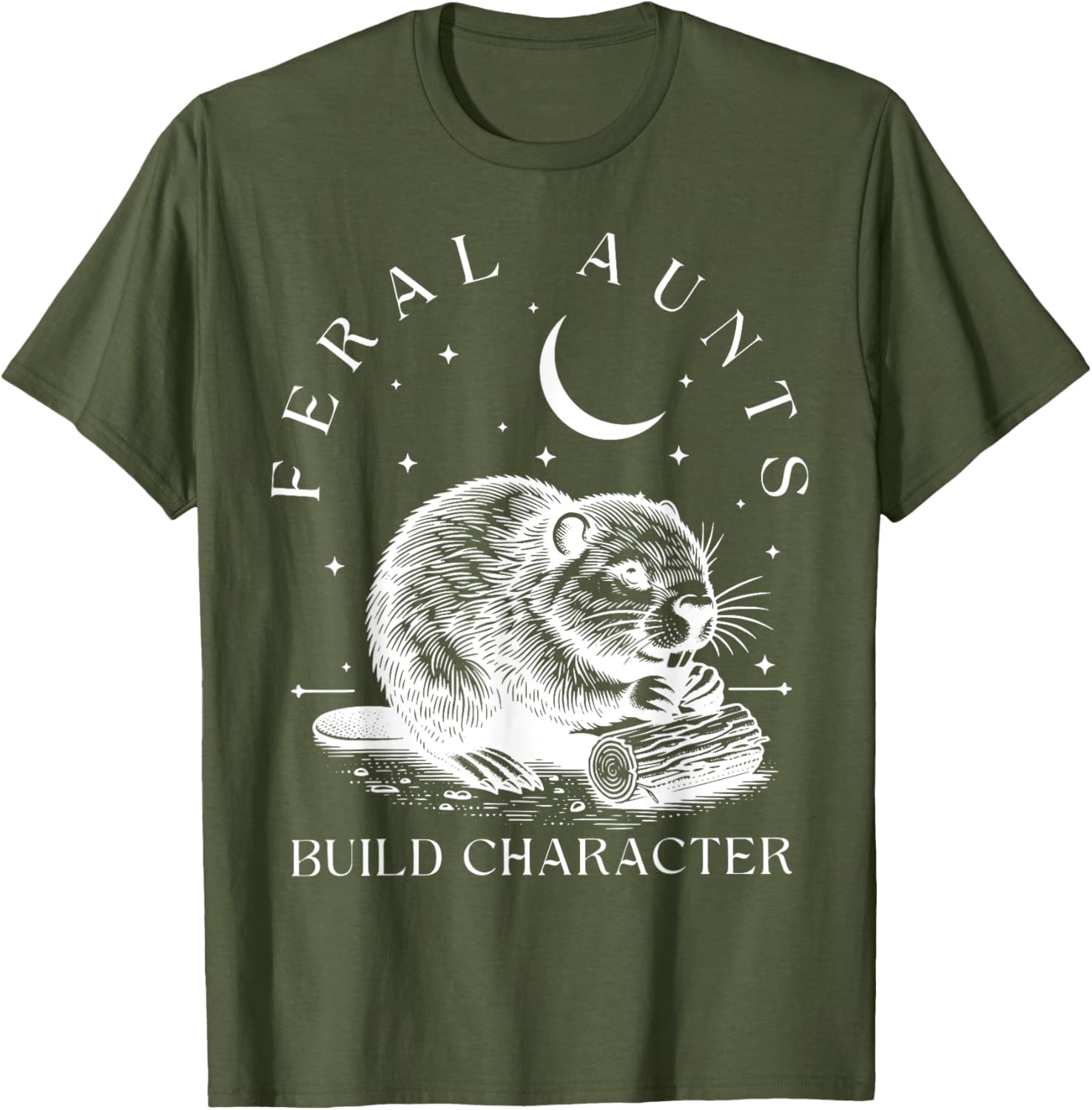 Funny Retro Aunt T-Shirt with Cute Beaver Design – Build Character Style - 6