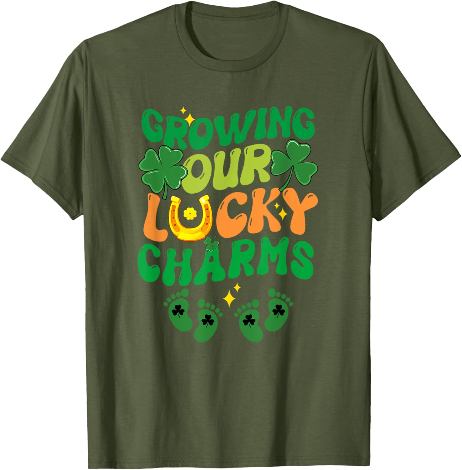 St Patrick's Day Pregnancy T-Shirt for Twin Moms with Lucky Charms Design - 1