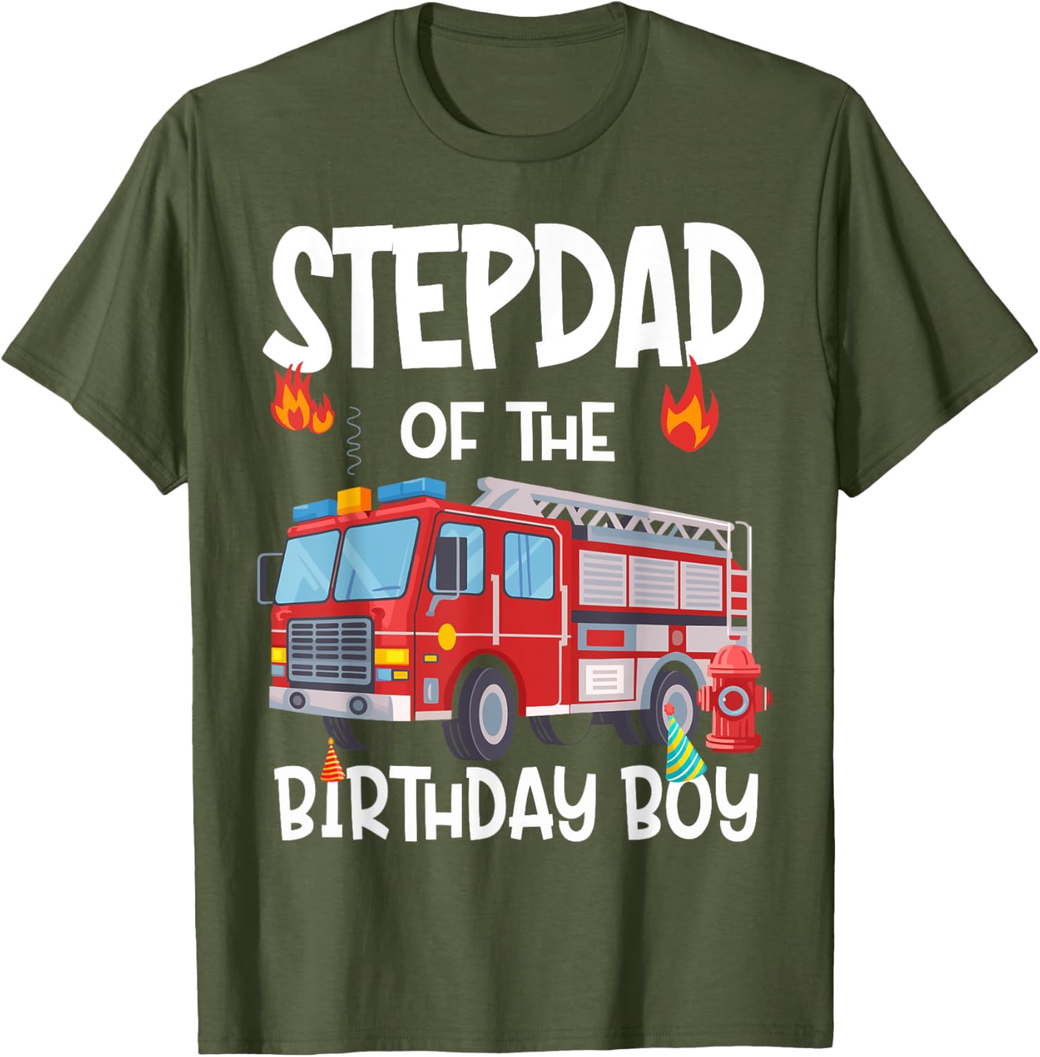 Stepdad of the Birthday Boy Fire Truck T-Shirt for Firefighter Dads - 7