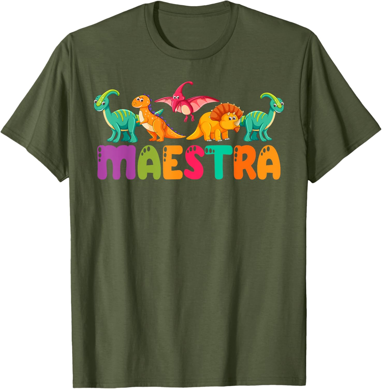 Cute Dinosaurs Bilingual Teacher T-Shirt for Maestra Spanish Teachers - 3