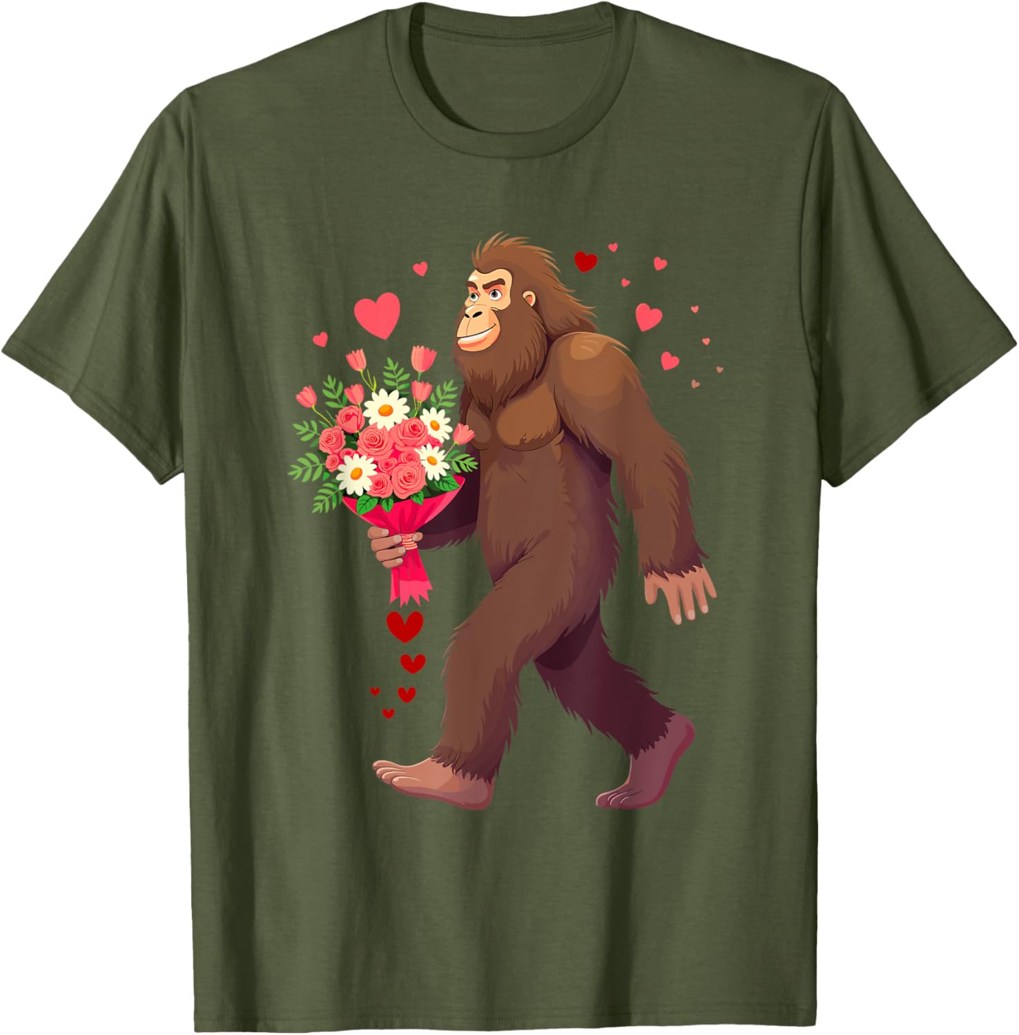 Bigfoot Heart Bouquet T-Shirt for Sasquatch Lovers on Valentine's Day - 6