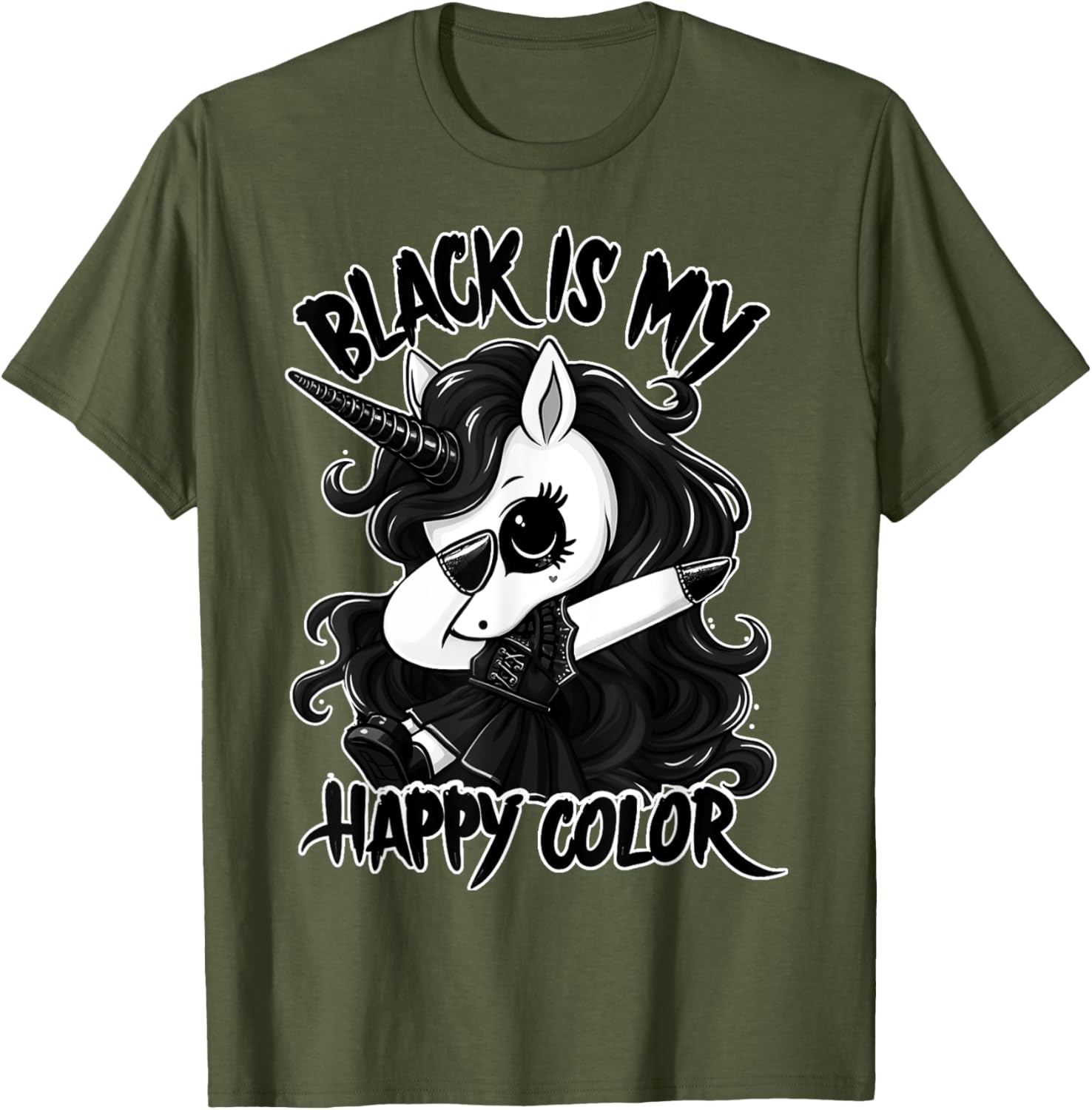Gothic Unicorn Dabbing T-Shirt - Black is My Lucky Color Tee - 4