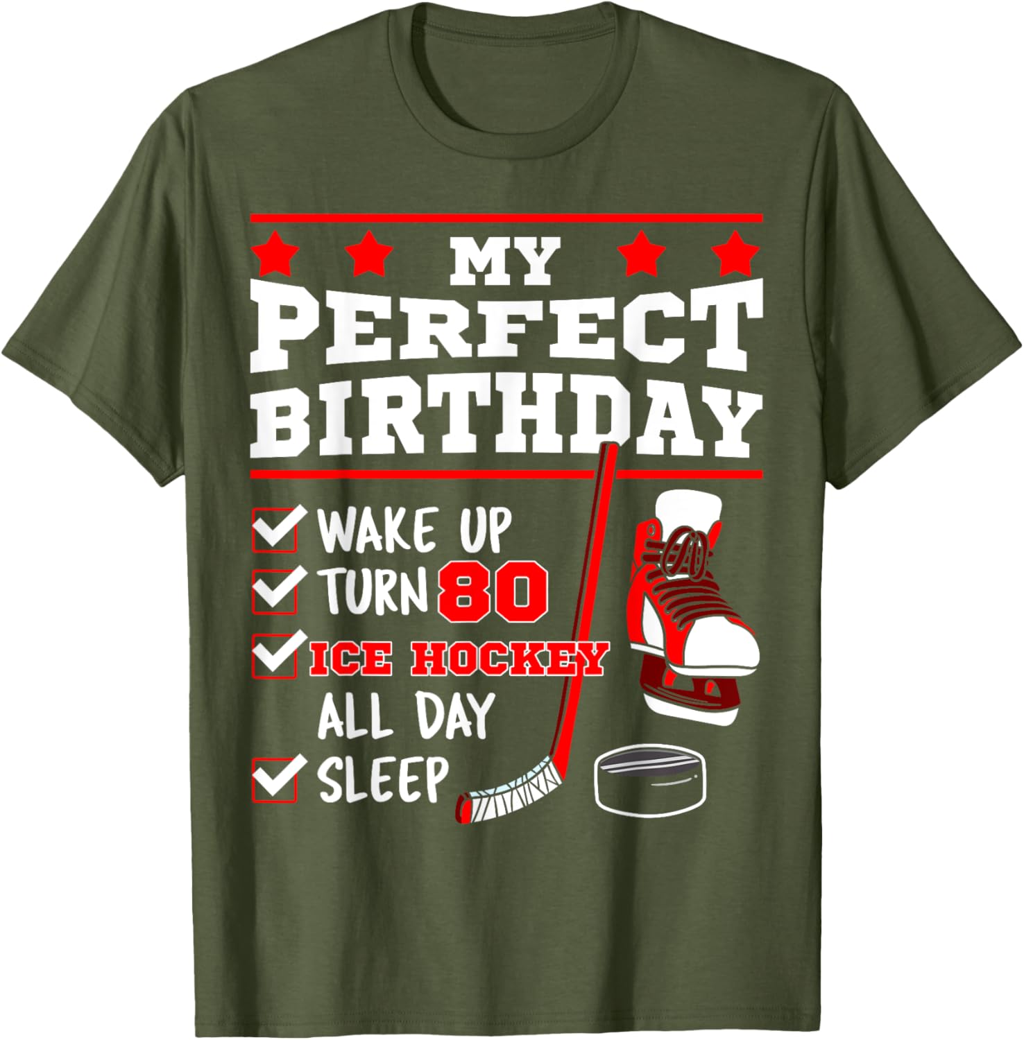 Ice Hockey 80th Birthday Party Puck T-Shirt for Sports Fans - 4