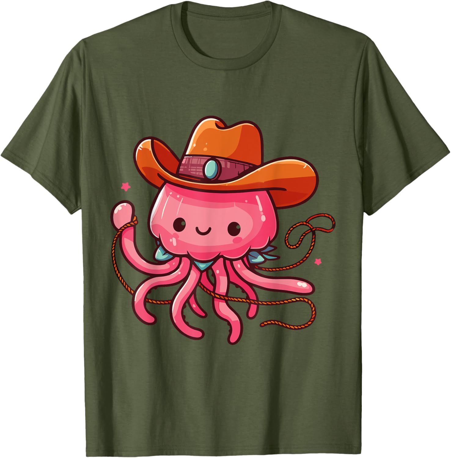 Western Rodeo Cowboy Hat and Jellyfish Texas Animals T-Shirt for Men - 5
