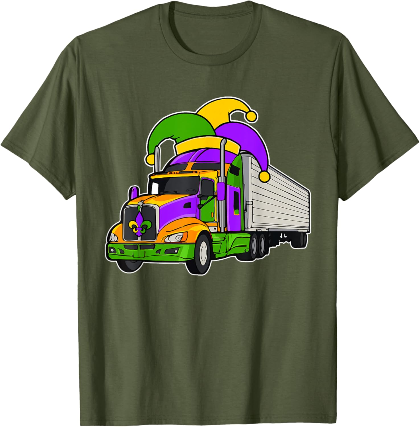 Colorful Mardi Gras Jester Hat Truck Team T-Shirt for Festive Parades - 21
