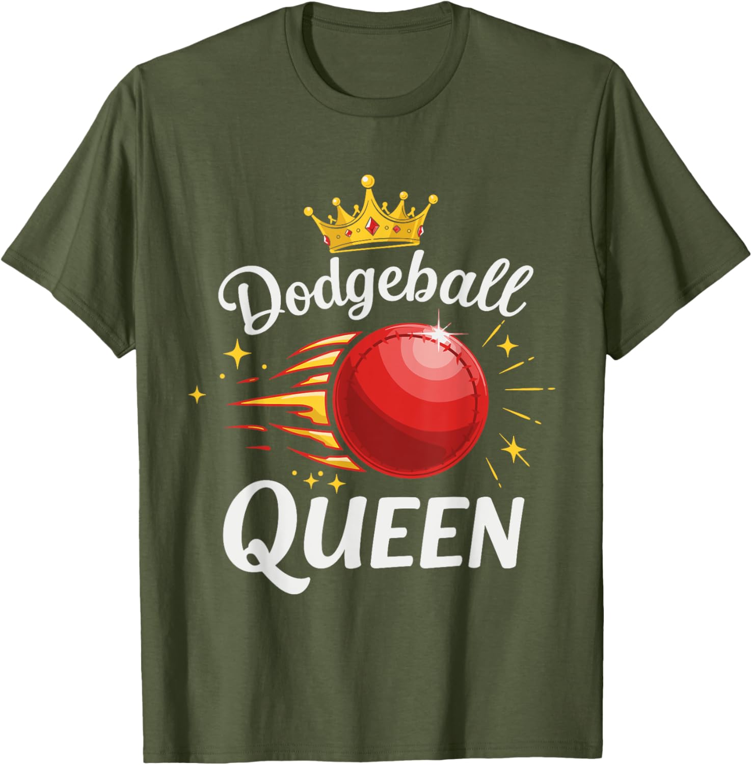 Dodgeball Queen T-Shirt with Crown and Red Ball Graphic Design - 12