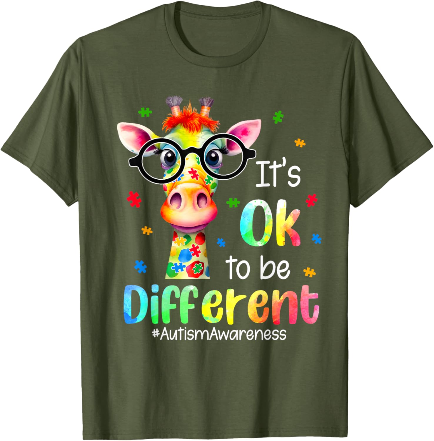 Cute Giraffe Autism Awareness T-Shirt It's Okay to Be Different - 17