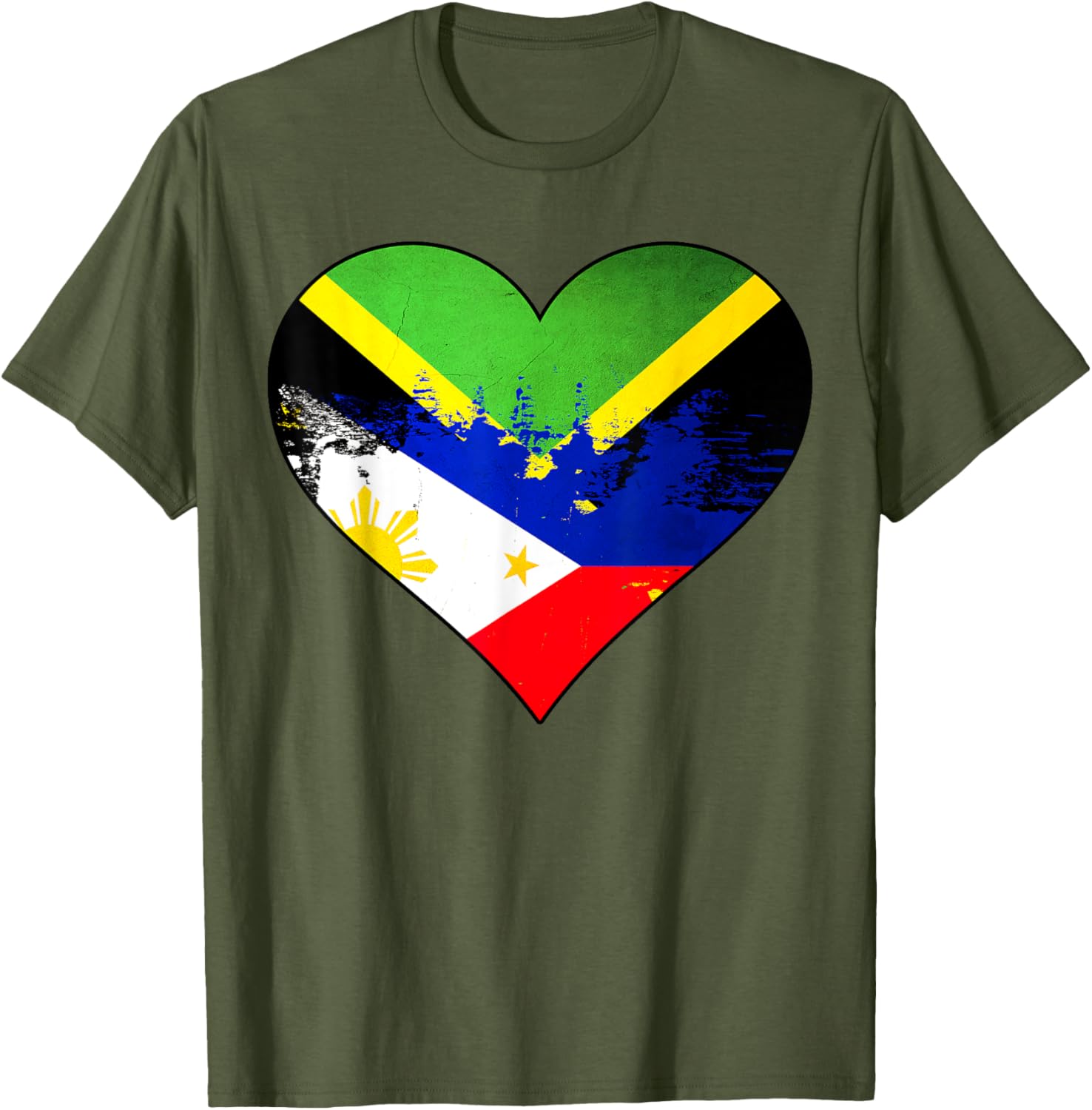 Jamaican Filipino Heritage Flag Heart T-Shirt for Proud Culture Lovers - 14