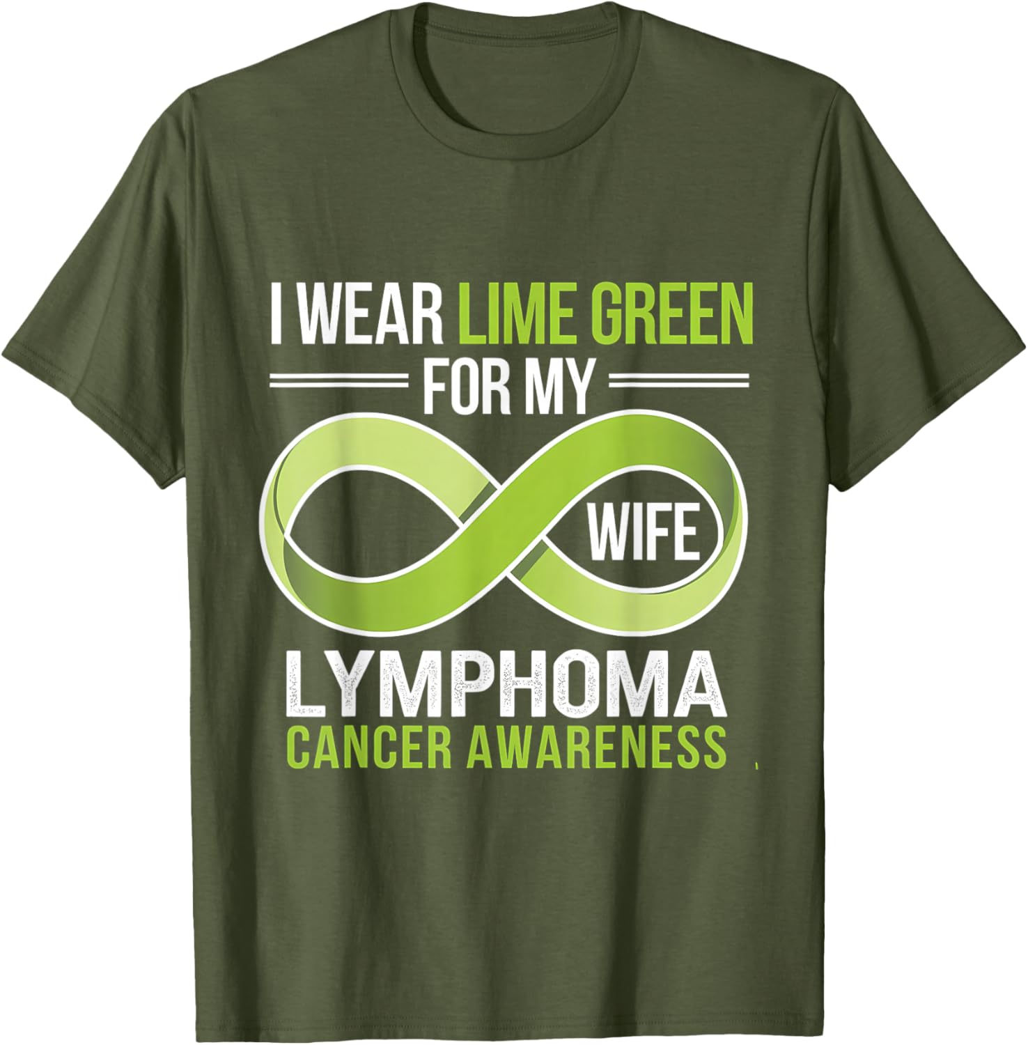 Lime Green Ribbon Lymphoma Awareness T-Shirt for Supportive Wives - 1