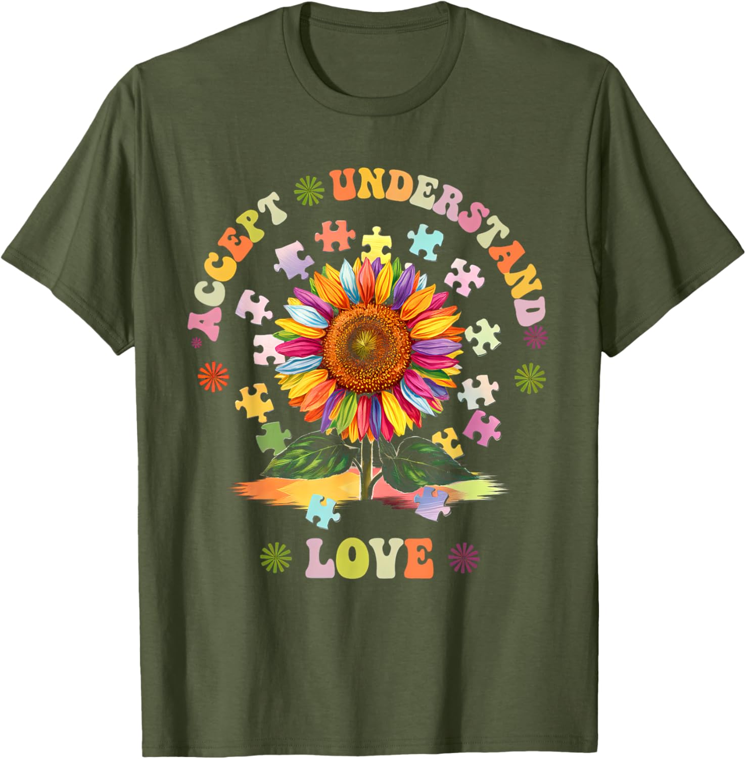 Autism Awareness Flower Women T-Shirt Accept Understand Love ASD Comfort - 13
