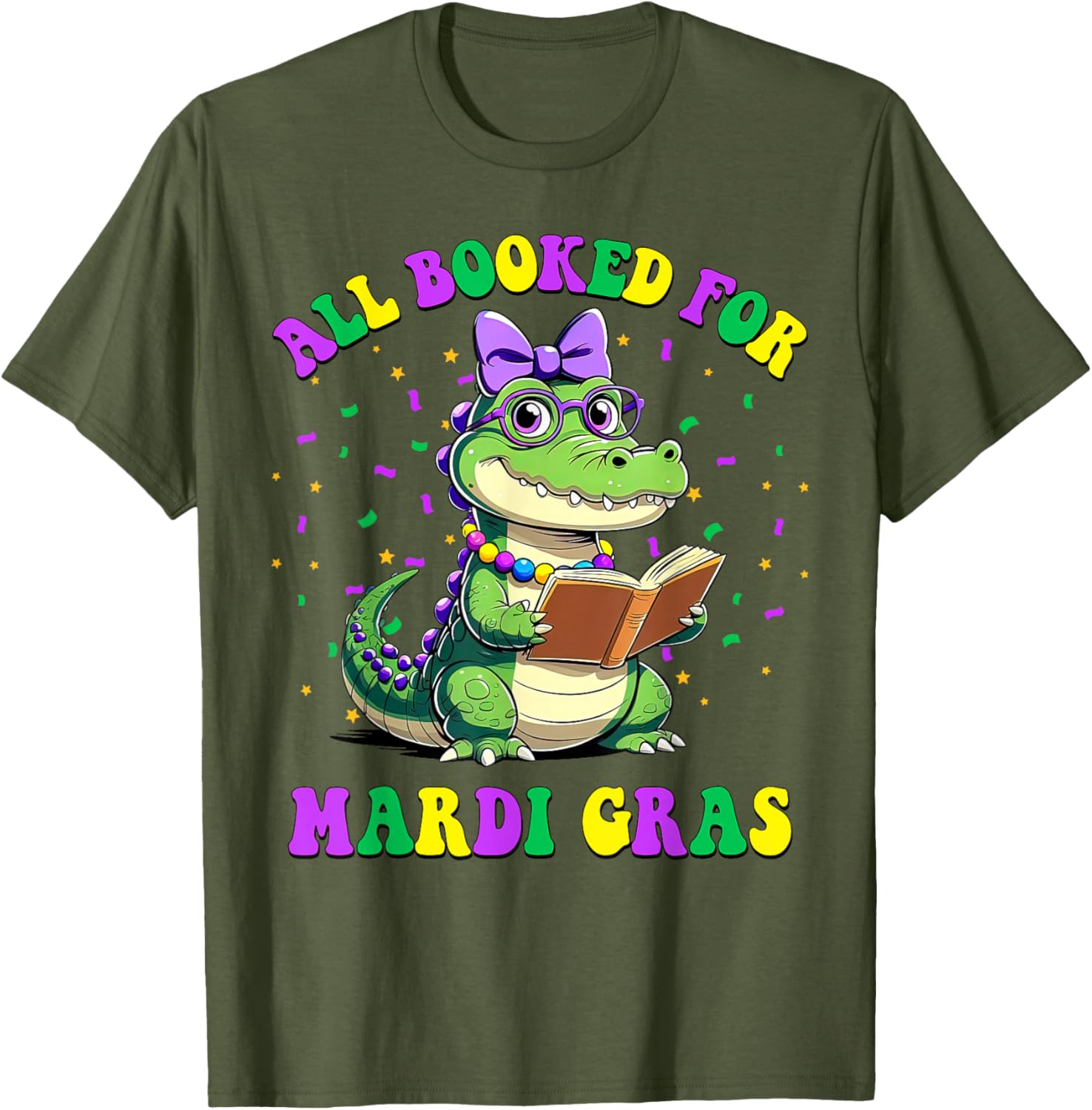 Mardi Gras Crocodile Teacher T-Shirt for Book Lovers and Readers - 9