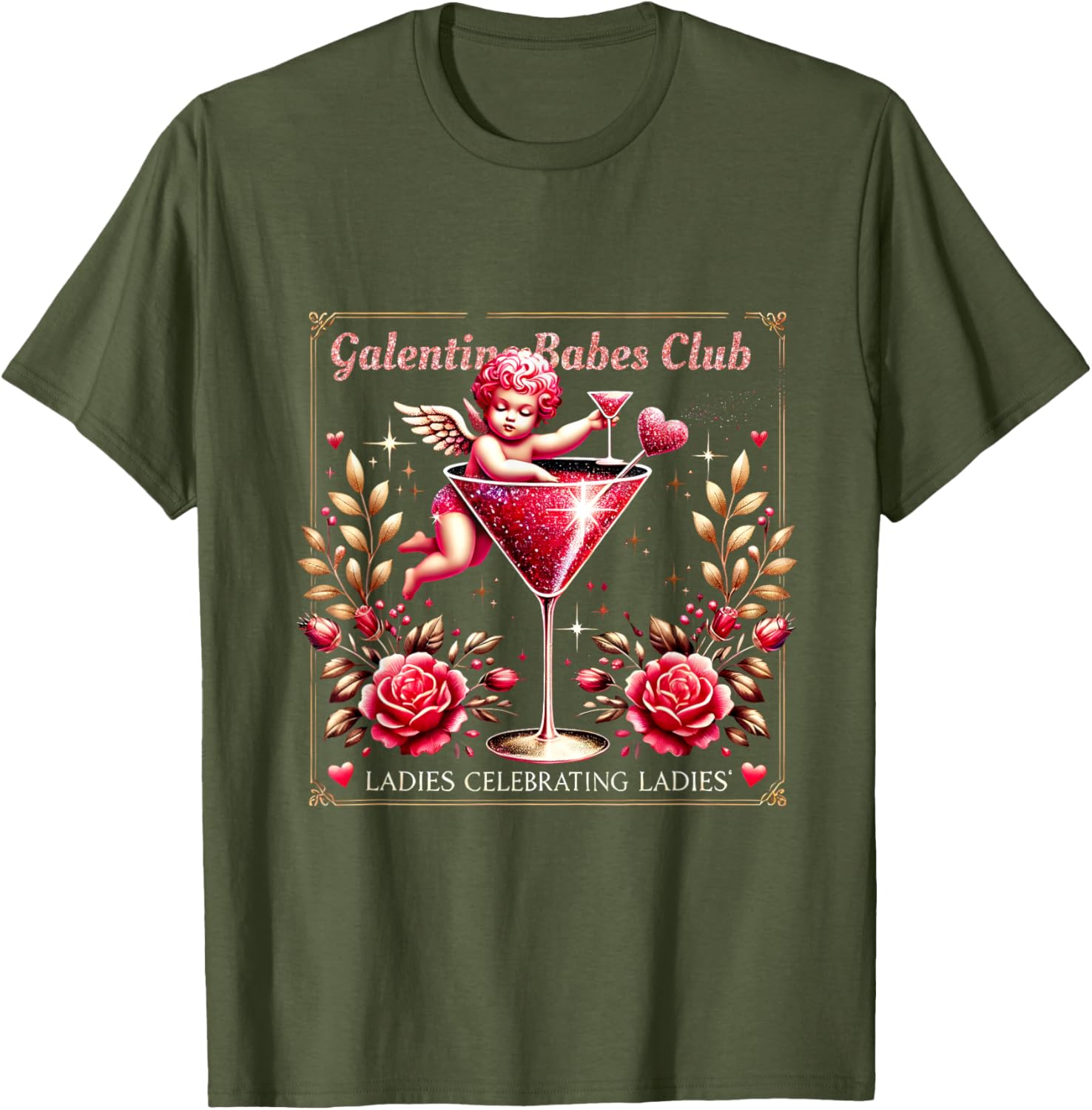 Retro Galentine Girls Club Celebration Martini Glass T-Shirt Design - 6