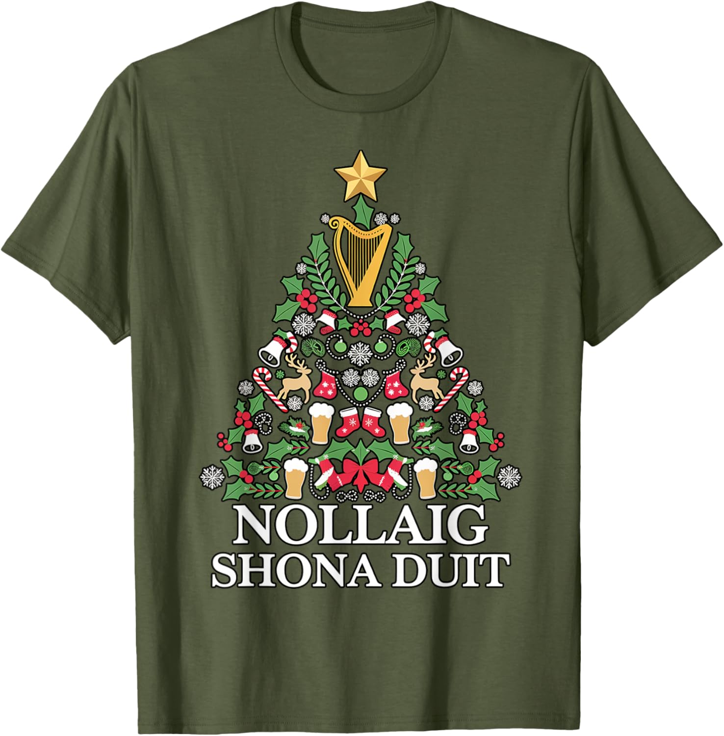 Irish Christmas Tree Nollaig Shona Duit Holiday Art T-Shirt for Festive Cheer - 16